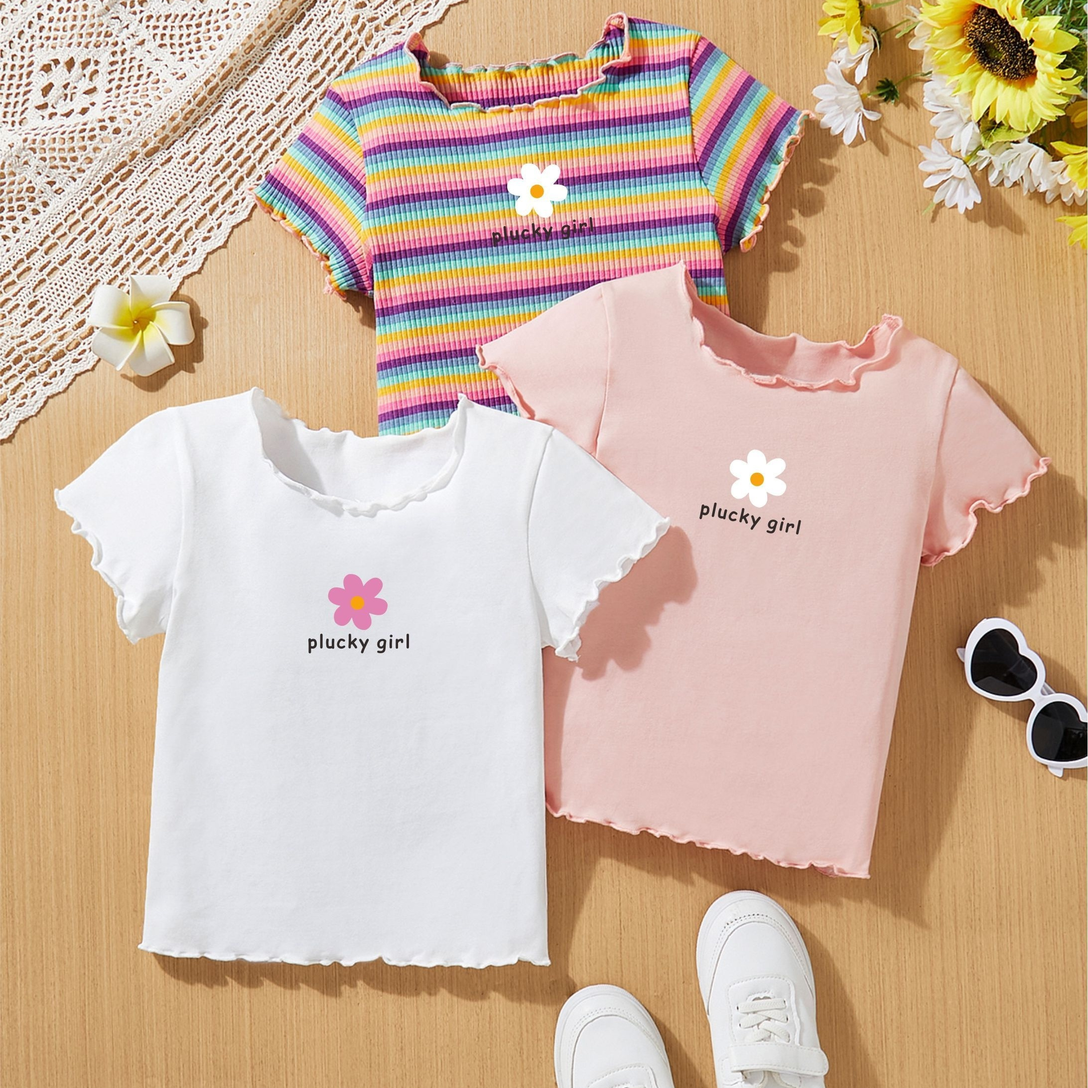 Girls 3pcs/set Girls & Letters Graphic Print Lettuce Trim Cotton Tees For Spring & Summer
Girls 3pcs/set Girls & Letters Graphic Print Lettuce Trim Cotton Tees For Spring & Summer