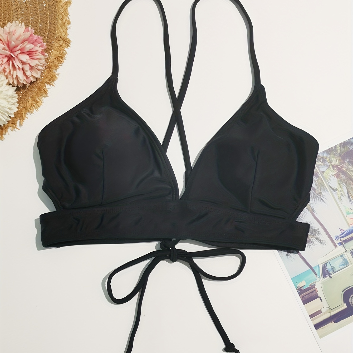 Women's Solid Color Bikini Top, Criss-cross Back Straps, Quick-dry Swimwear, Summer Beach Essential
Women's Solid Color Bikini Top, Criss-cross Back Straps, Quick-dry Swimwear, Summer Beach Essential