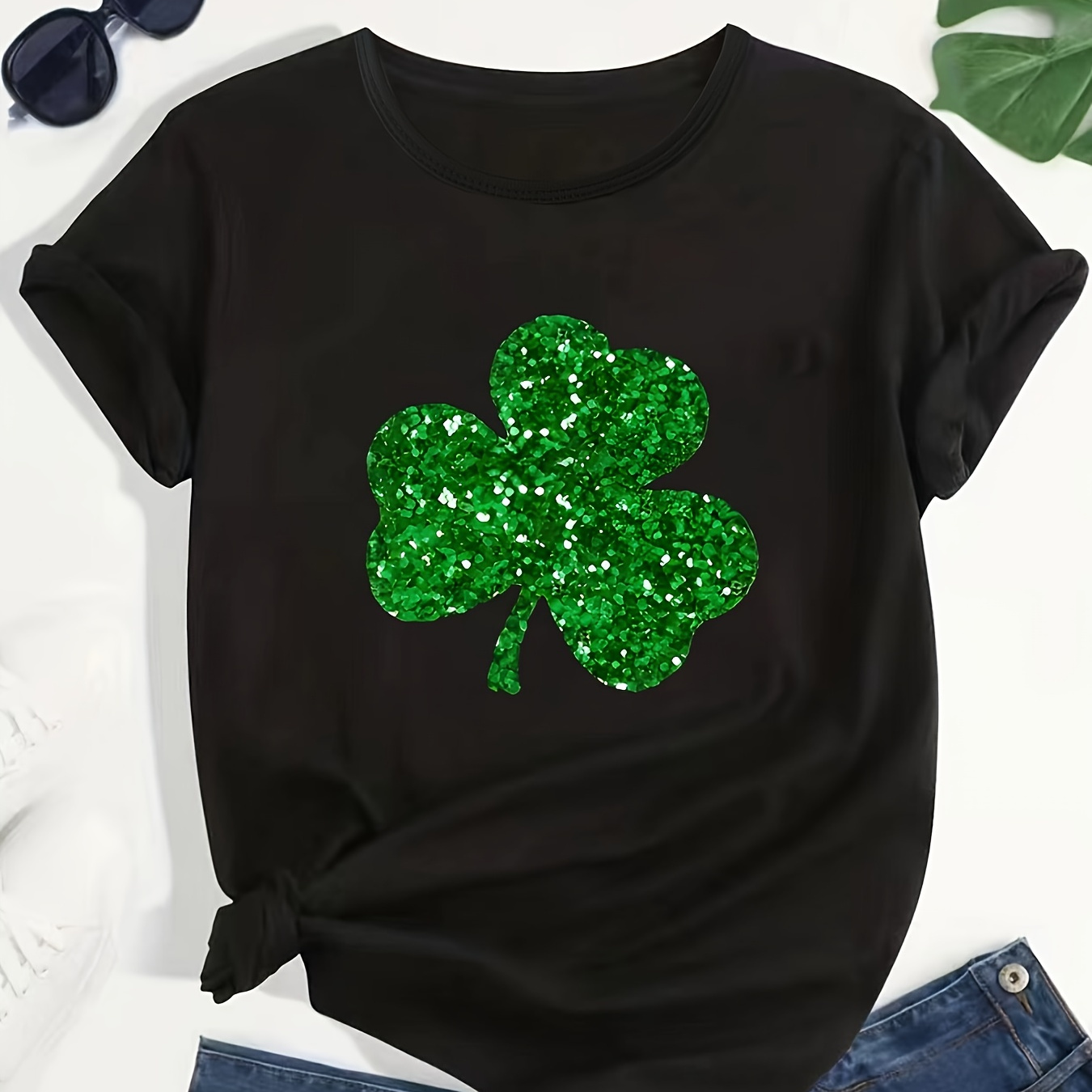 Plus Size Clover Print T-shirt, Short Sleeve Crew Neck Casual Top For Summer & Spring, Women's Plus Size Clothing
Plus Size Clover Print T-shirt, Short Sleeve Crew Neck Casual Top For Summer & Spring, Women's Plus Size Clothing