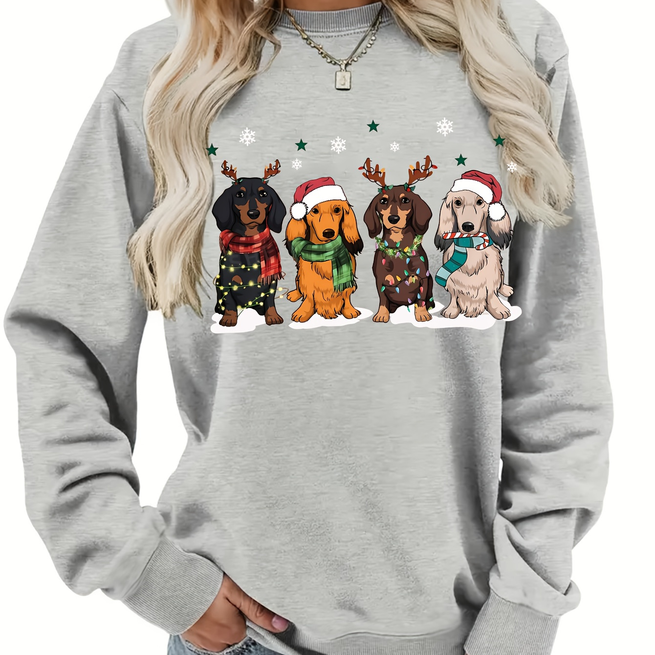 1pc Women's Christmas Dachshund Crew Neck Sweatshirt - Casual Polyester Knit Fabric With Festive Dog For Spring/fall
1pc Women's Christmas Dachshund Crew Neck Sweatshirt - Casual Polyester Knit Fabric With Festive Dog For Spring/fall