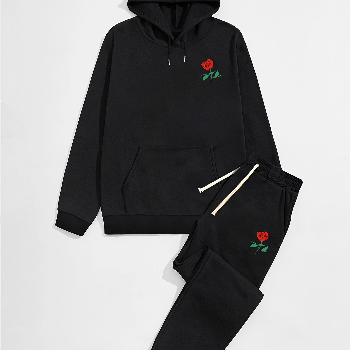 Men's Rose Graphic Print Pullover Hooded Sweatshirt Casual Outfit Set, 2 Pieces Long Sleeve Hoodies And Drawstring Sweatpants
Men's Rose Graphic Print Pullover Hooded Sweatshirt Casual Outfit Set, 2 Pieces Long Sleeve Hoodies And Drawstring Sweatpants