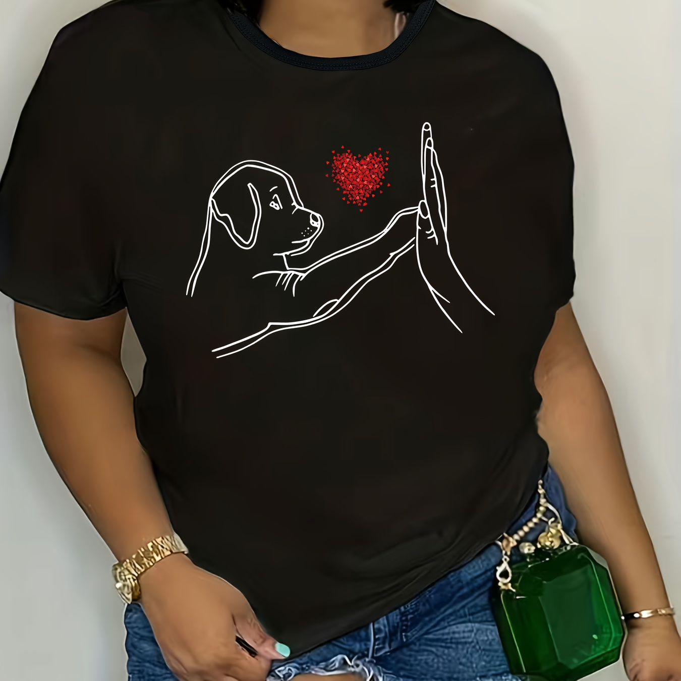 Plus Size Dog Print T-shirt, Casual Crew Neck Short Sleeve T-shirt, Women's Plus Size clothing
Plus Size Dog Print T-shirt, Casual Crew Neck Short Sleeve T-shirt, Women's Plus Size clothing