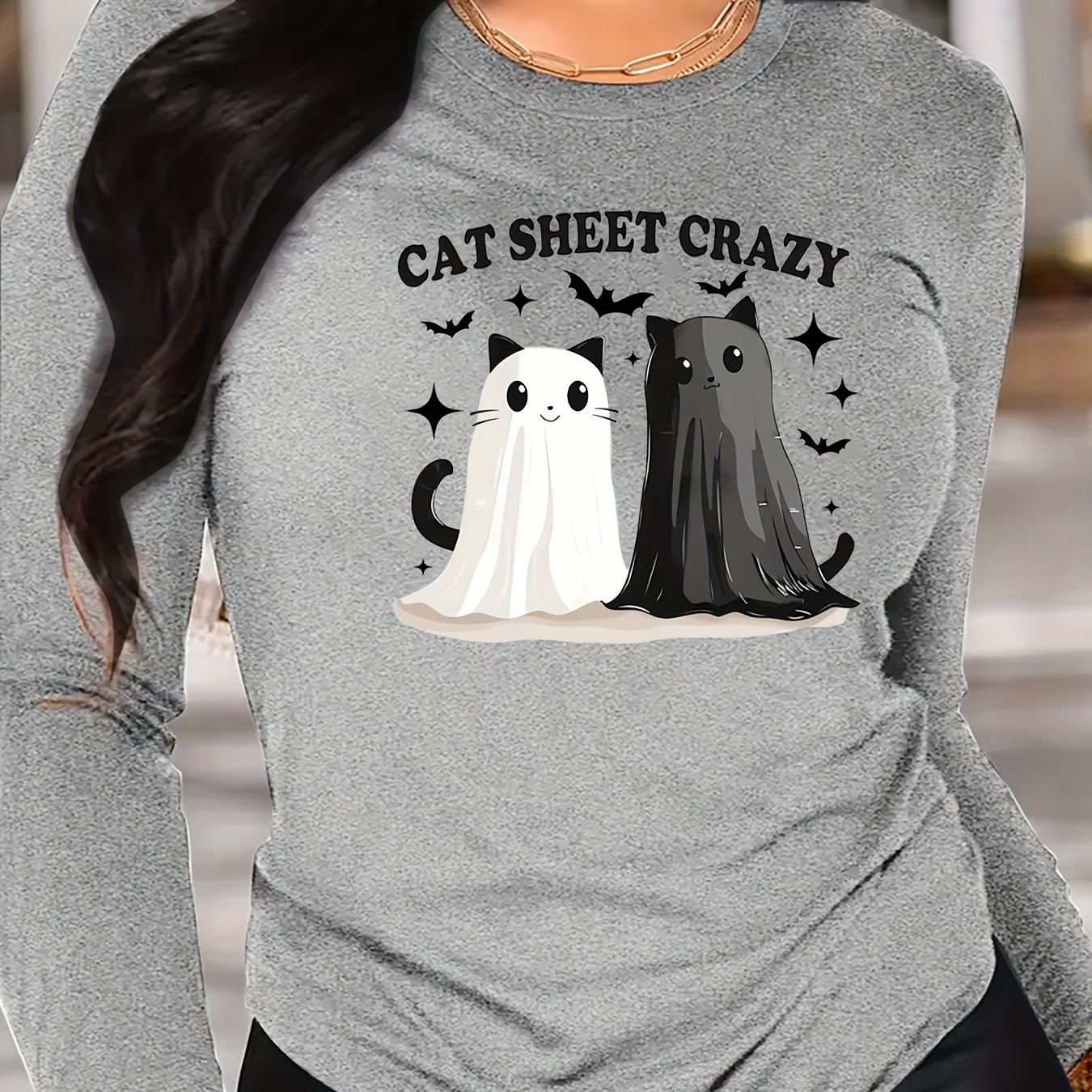 Women's Casual Crew Neck Long Sleeve T-shirt With Cute Cat Print, 100% Polyester Knit Fabric, Medium Stretch, All-season Top
Women's Casual Crew Neck Long Sleeve T-shirt With Cute Cat Print, 100% Polyester Knit Fabric, Medium Stretch, All-season Top