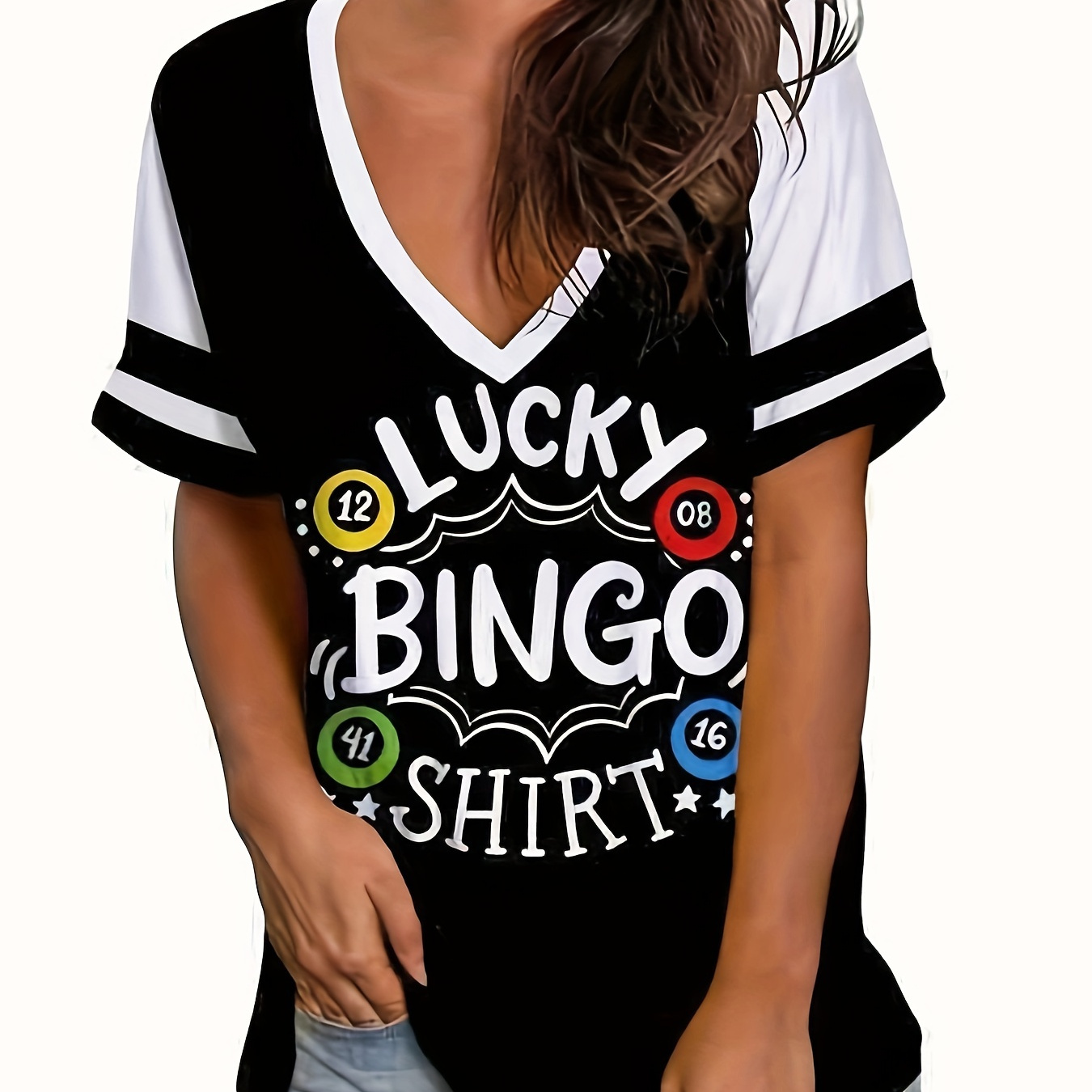 Plus Size Letter Print T-shirt, Casual V Neck Short Sleeve T-shirt, Women's Plus Size clothing
Plus Size Letter Print T-shirt, Casual V Neck Short Sleeve T-shirt, Women's Plus Size clothing