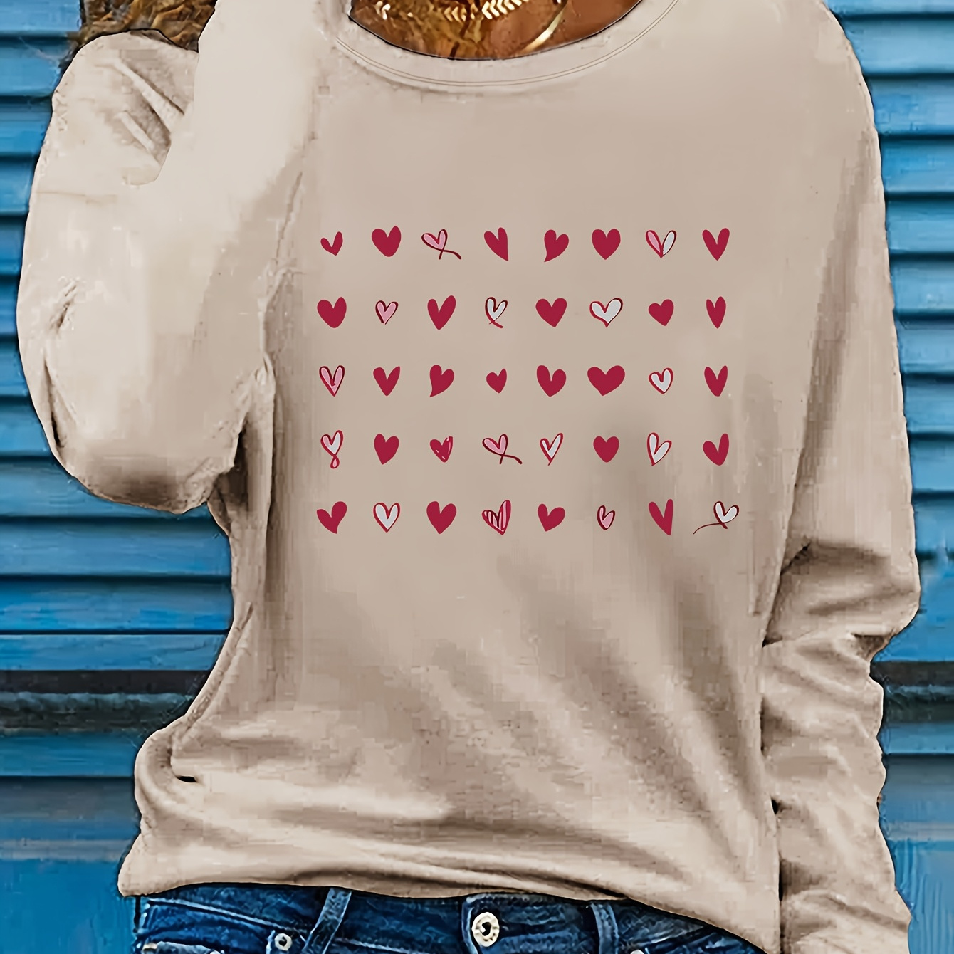 Valentine's Day Love-themed Long Sleeve T-shirt For Women - Casual Crew Neck, Soft Polyester, Machine Washable, Valentine's Day T-shirts
Valentine's Day Love-themed Long Sleeve T-shirt For Women - Casual Crew Neck, Soft Polyester, Machine Washable, Valentine's Day T-shirts