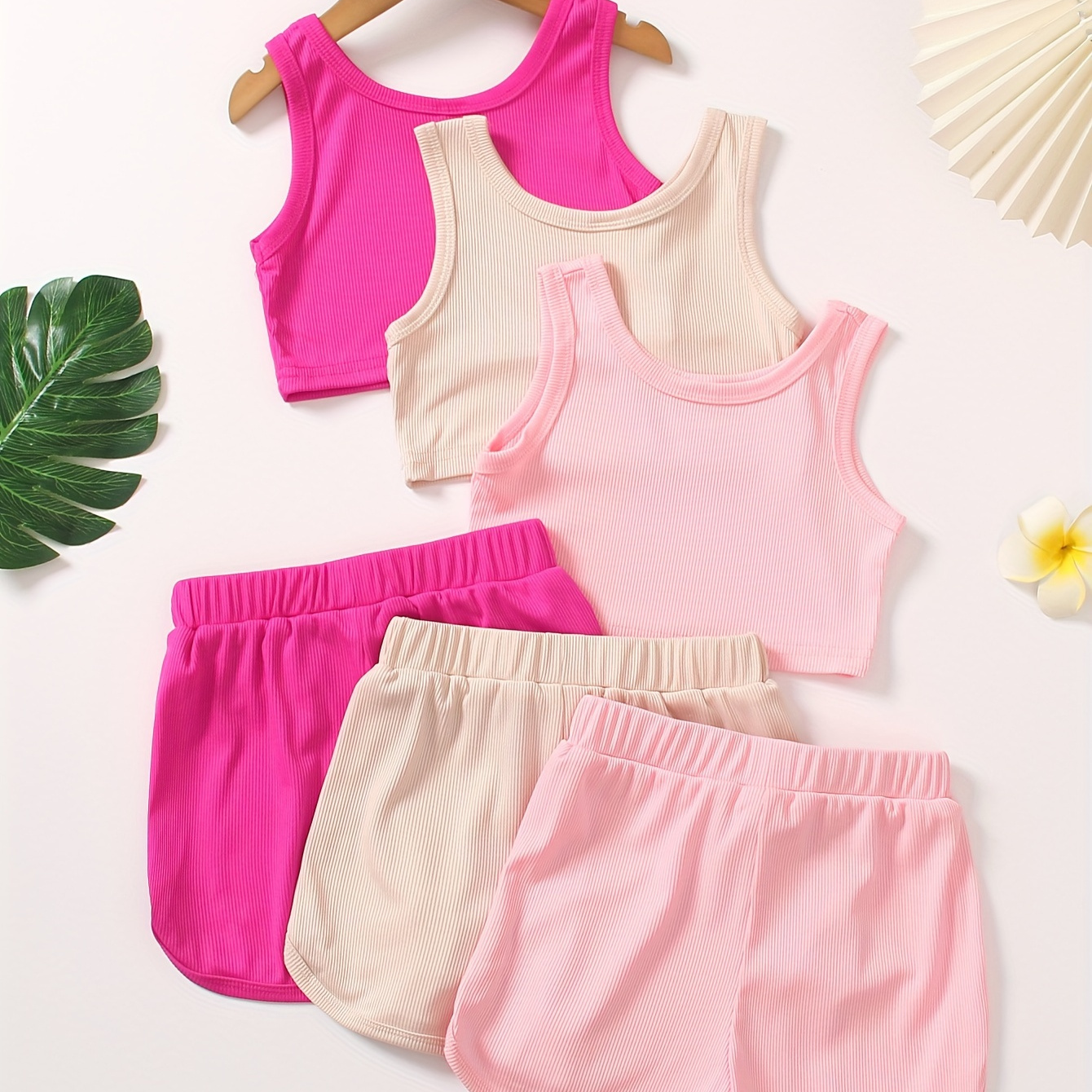 Girls 6pcs3 Set Solid Color Round Neck Sleeveless Crop Top + Bow Front Decoration Solid Color Shorts Loungewear Set Summer Casual
Girls 6pcs3 Set Solid Color Round Neck Sleeveless Crop Top + Bow Front Decoration Solid Color Shorts Loungewear Set Summer Casual