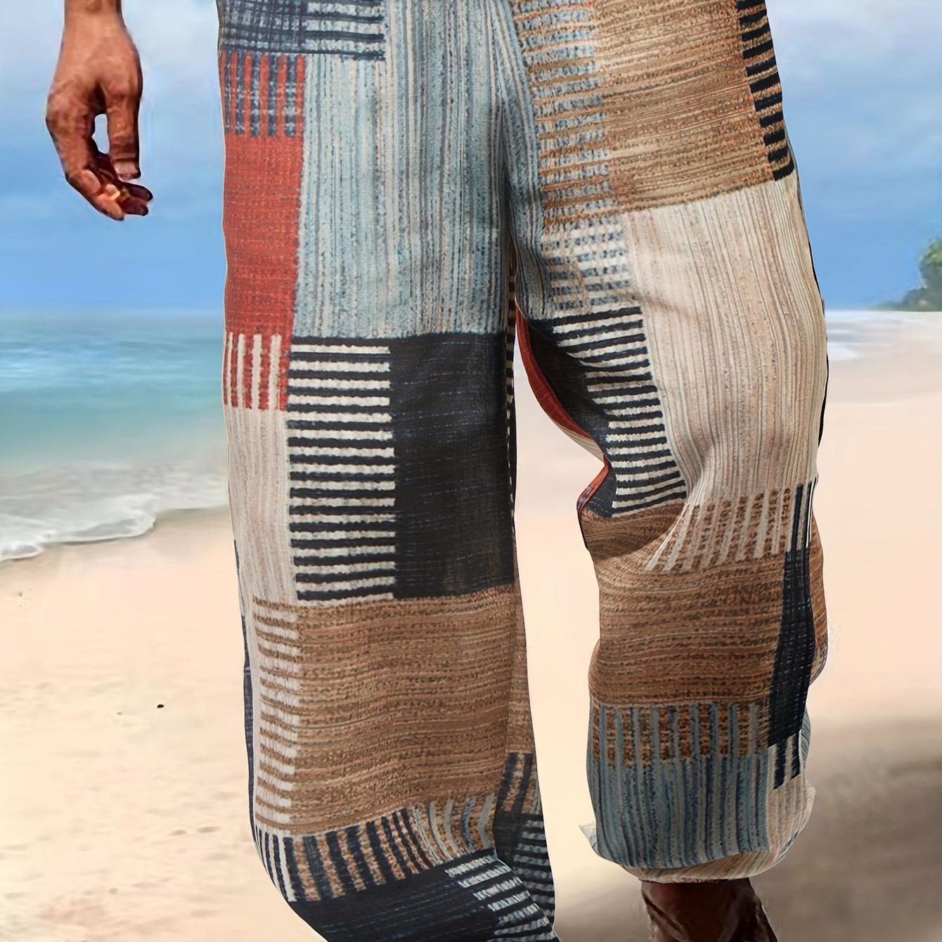 Men's Color Block Fashion Print Loose Trousers, Beach Pants, Holiday Trousers, Suitable For Outdoor
Men's Color Block Fashion Print Loose Trousers, Beach Pants, Holiday Trousers, Suitable For Outdoor