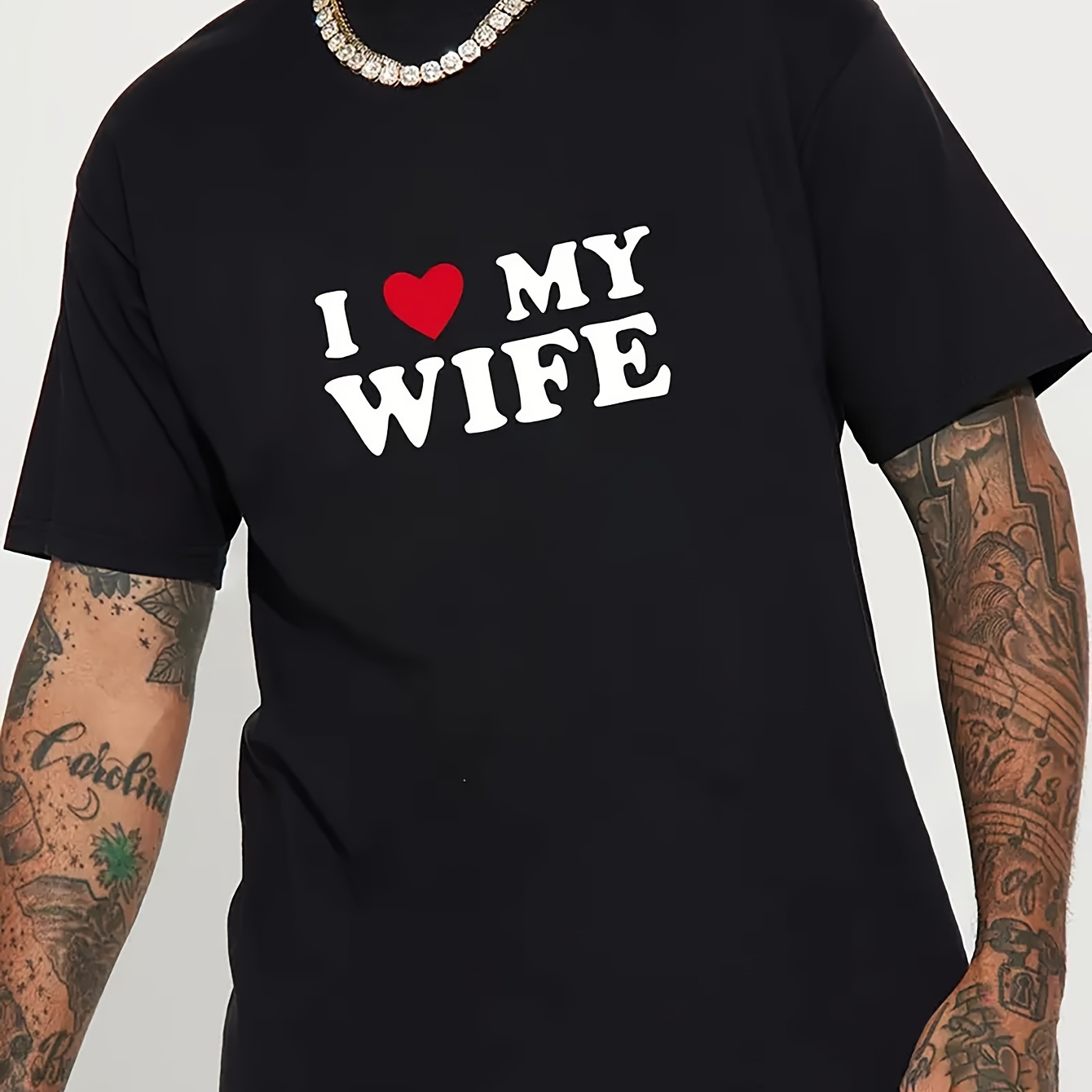 i Love Wife" Alphabet Print Men's Crew Neck Short Sleeve Cotton T-shirt, Casual Summer T-shirt For Daily Wear And Vacation Resorts
i Love Wife" Alphabet Print Men's Crew Neck Short Sleeve Cotton T-shirt, Casual Summer T-shirt For Daily Wear And Vacation Resorts