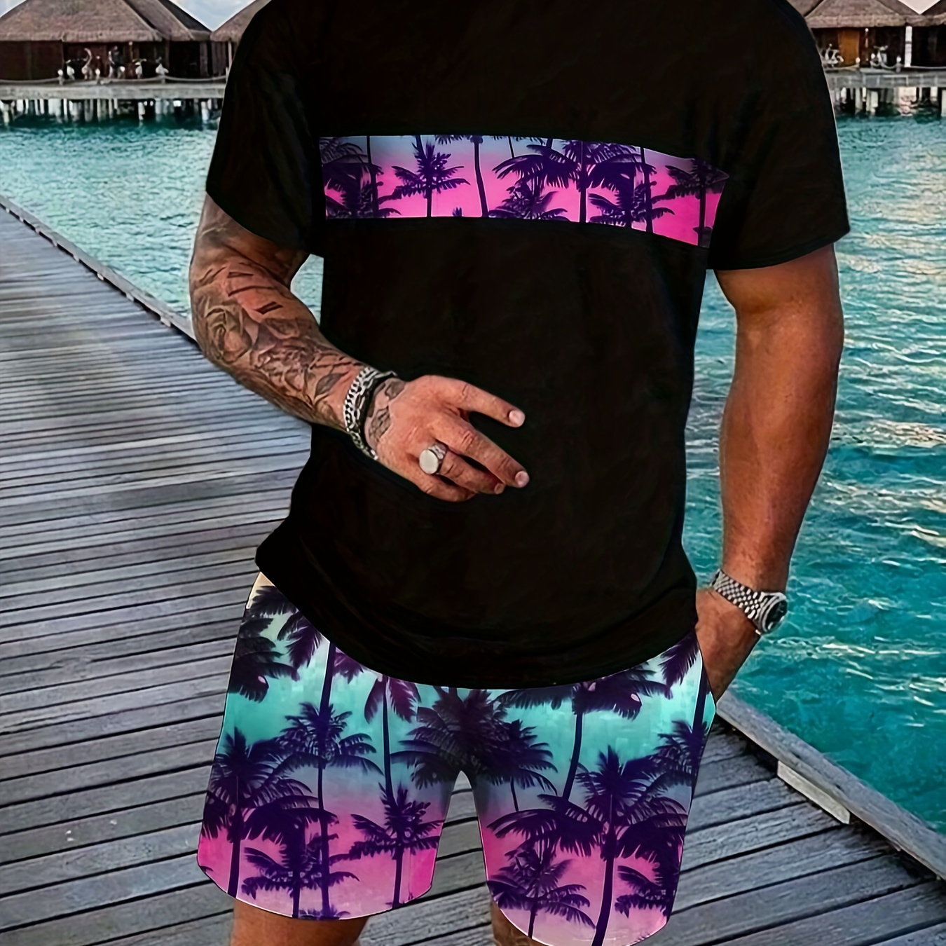 Men's Casual Summer Set: Print T-shirt & Shorts - Breathable Polyester, Machine Washable
Men's Casual Summer Set: Print T-shirt & Shorts - Breathable Polyester, Machine Washable