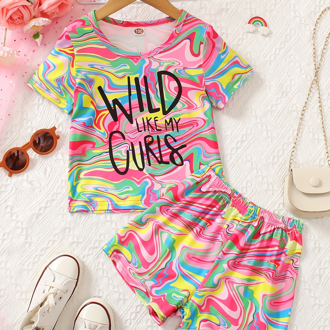 Girl's Trendy 2pcs Swirls & Letter Print Short Sleeve T-shirt Top + Shorts Casual Summer Set, Girls Outfit
Girl's Trendy 2pcs Swirls & Letter Print Short Sleeve T-shirt Top + Shorts Casual Summer Set, Girls Outfit