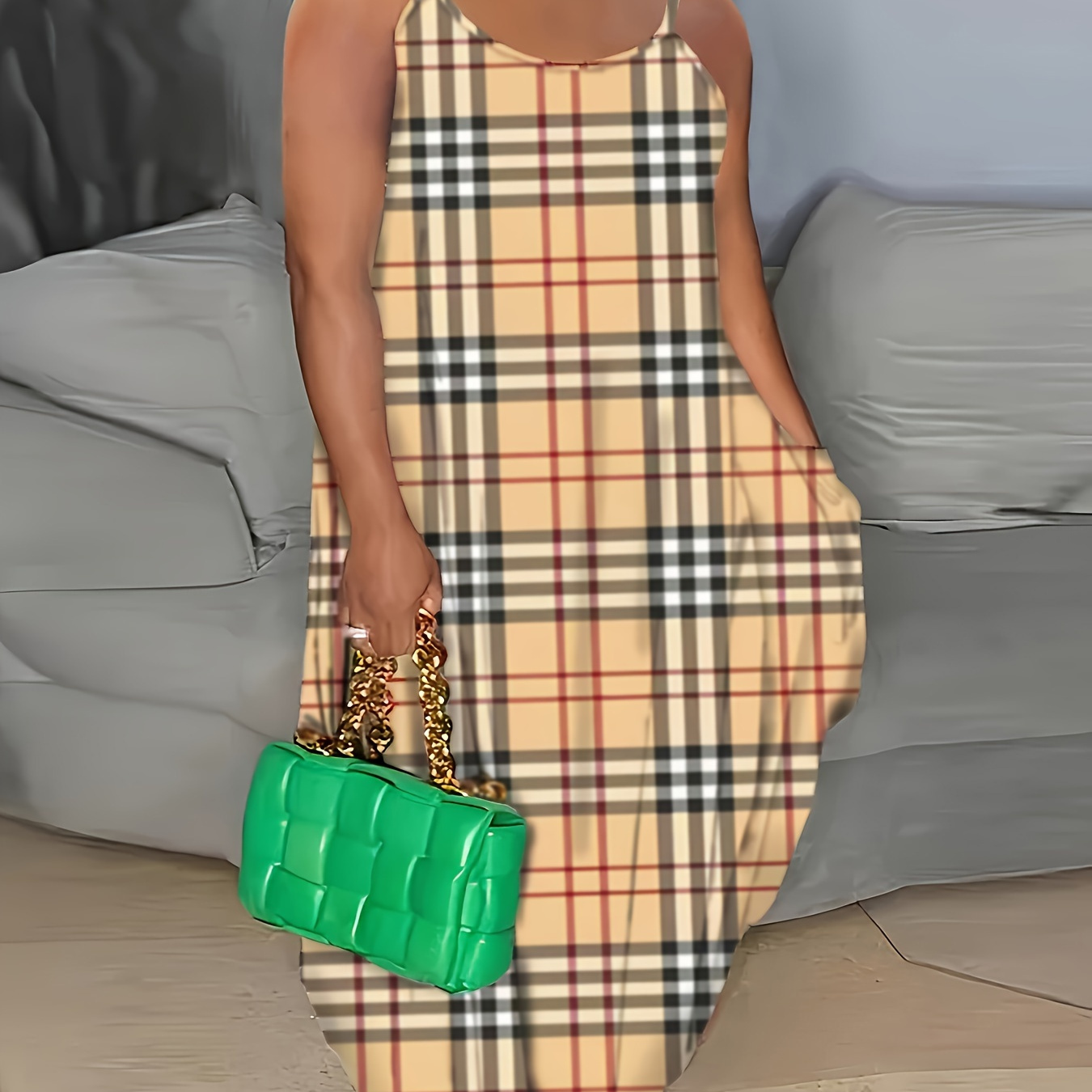 Plus Size Plaid Print Cami Dress, Vacation Style Long Length Sleeveless Crew Neck Dress For Spring & Summer, Women's Plus Size Clothing
Plus Size Plaid Print Cami Dress, Vacation Style Long Length Sleeveless Crew Neck Dress For Spring & Summer, Women's Plus Size Clothing
