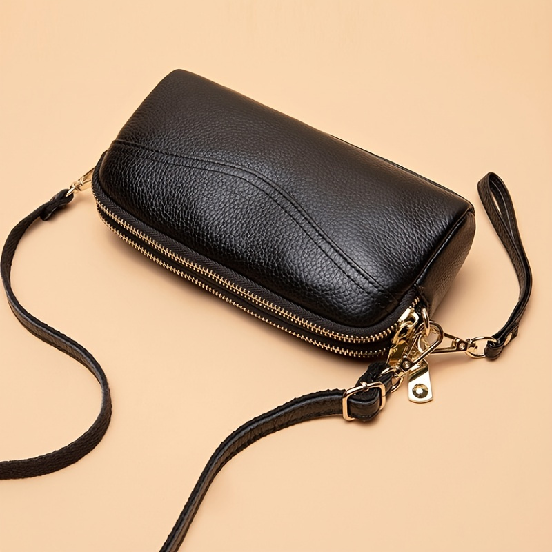 Petit sac bandoulière à fermeture éclair, pochette double couche pour femme, portefeuille à poignet uni
Petit sac bandoulière à fermeture éclair, pochette double couche pour femme, portefeuille à poignet uni