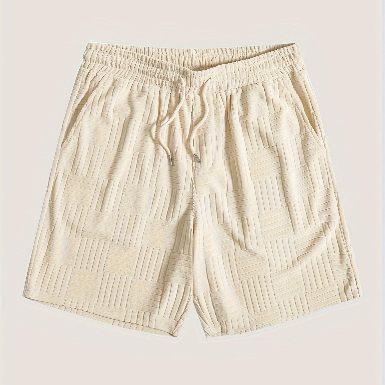 Men's Trendy Blocks Pattern Shorts With Pockets, Casual Breathable High Stretch Elastic Waist Drawstring Shorts For Summer
Men's Trendy Blocks Pattern Shorts With Pockets, Casual Breathable High Stretch Elastic Waist Drawstring Shorts For Summer