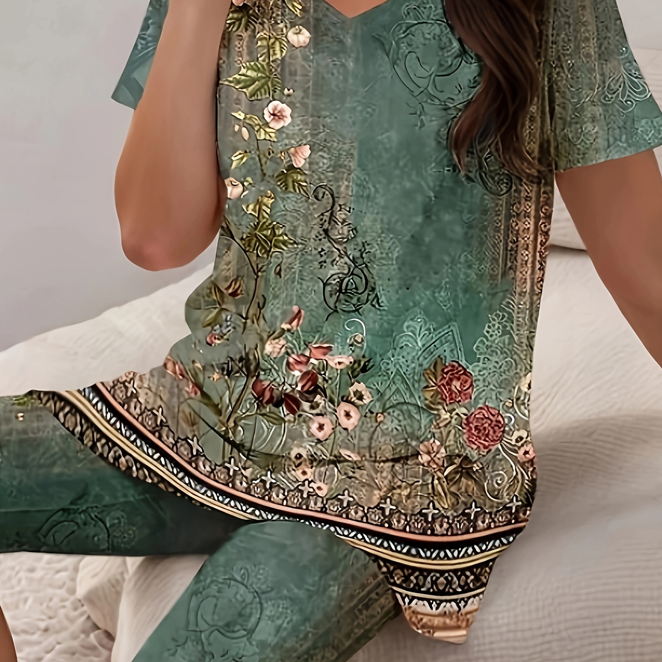 Floral Print Summer & Spring Casual Two-piece Set, V Neck Short Sleeve Top & Shorts Outfits, Women's Clothing
Floral Print Summer & Spring Casual Two-piece Set, V Neck Short Sleeve Top & Shorts Outfits, Women's Clothing
