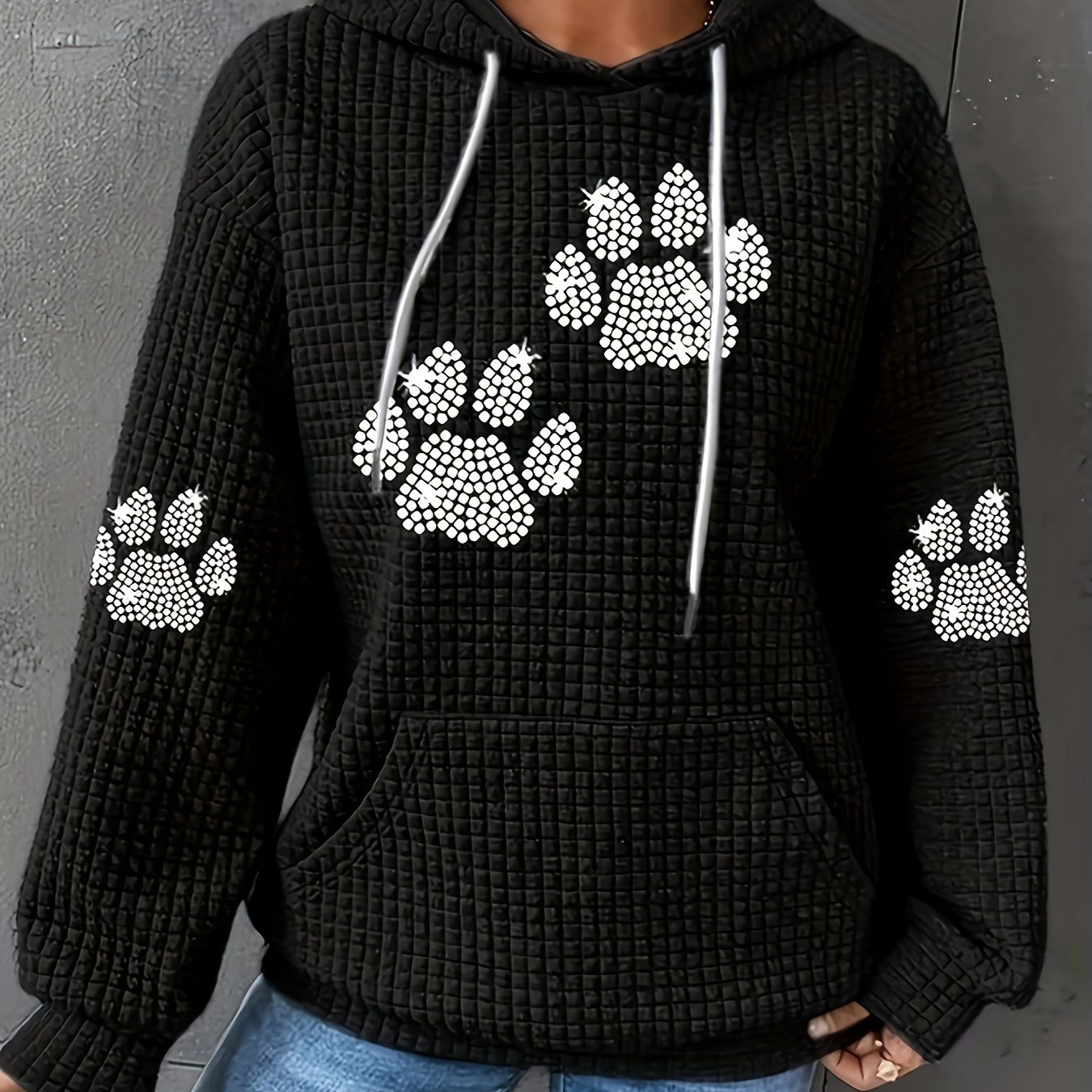 Plus Size Hooded Sweatshirts With Rhinestone Paw Print - Women's Casual Knit Fabric Pullover With Pocket - Polyester And Elastane - Medium Stretch Animal Pattern Hoodie For Fall/winter
Plus Size Hooded Sweatshirts With Rhinestone Paw Print - Women's Casual Knit Fabric Pullover With Pocket - Polyester And Elastane - Medium Stretch Animal Pattern Hoodie For Fall/winter