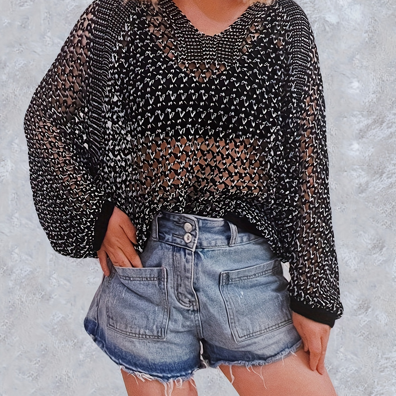 Summer Chic: Women's Sexy V-neck Knit Sweater With Batwing Sleeves & Hollow-out Design - Breathable Acrylic , Beach Sun Protection
Summer Chic: Women's Sexy V-neck Knit Sweater With Batwing Sleeves & Hollow-out Design - Breathable Acrylic , Beach Sun Protection