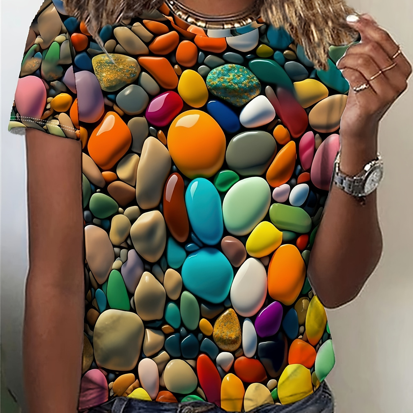 Plus Size Colorful Stone Print T-shirt, Casual Short Sleeve Top For Spring & Summer, Women's Plus Size Clothing
Plus Size Colorful Stone Print T-shirt, Casual Short Sleeve Top For Spring & Summer, Women's Plus Size Clothing