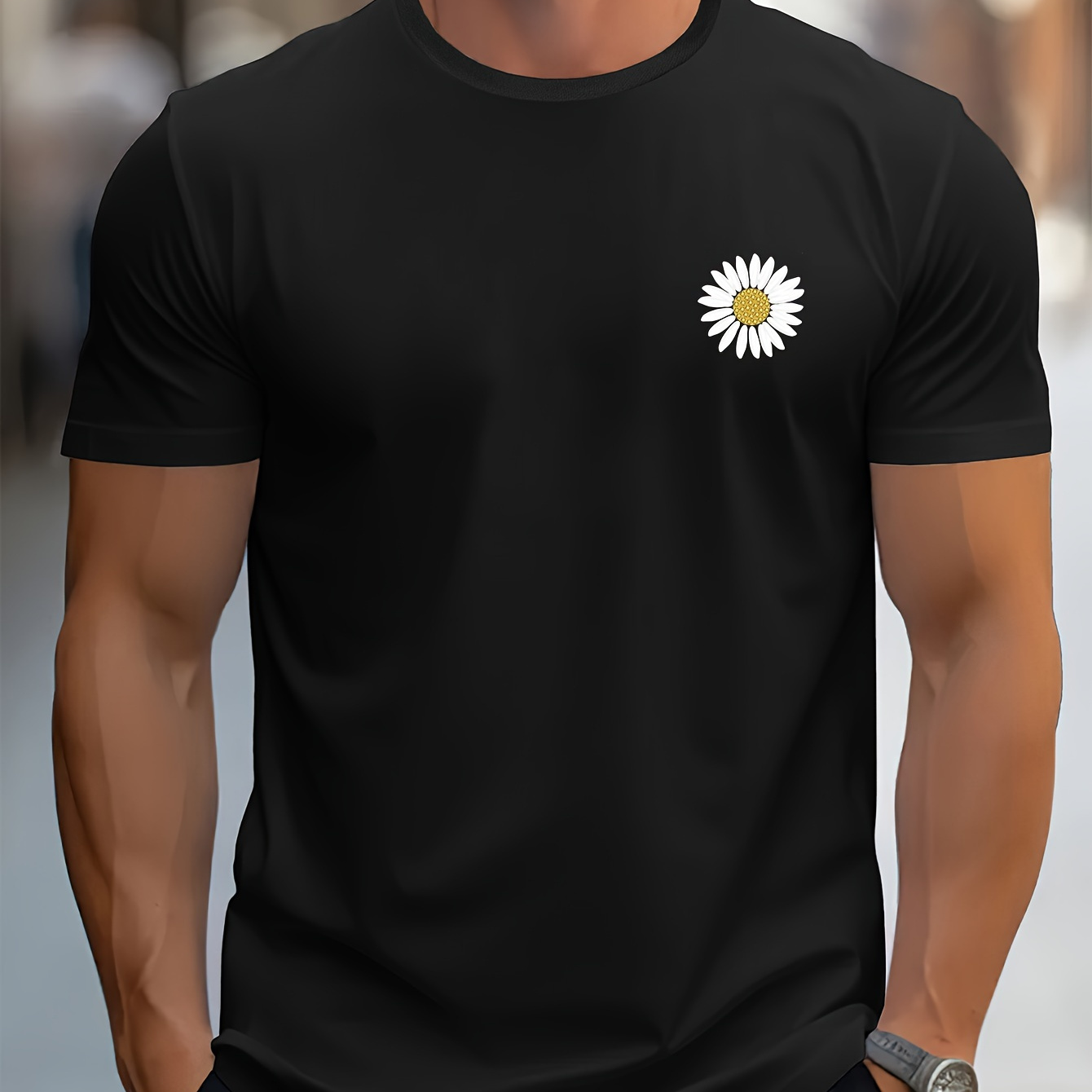Daisy Print Tees For Men, Casual Quick Drying Breathable T-shirt, Short Sleeve T-shirt For Running Training
Daisy Print Tees For Men, Casual Quick Drying Breathable T-shirt, Short Sleeve T-shirt For Running Training