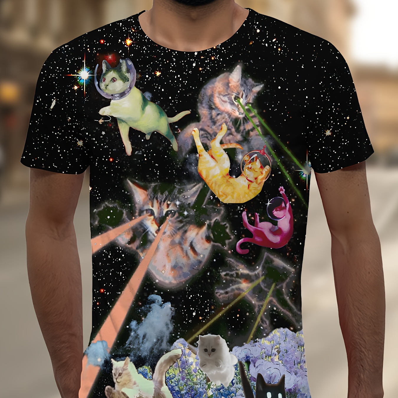 1pc Men's Novelty Cat In Space Graphic T-shirt, Casual Crew Neck Short Sleeve Tee, Polyester Stretch Fabric, Summer Streetwear Top, Regular Fit Animal Print Shirt
1pc Men's Novelty Cat In Space Graphic T-shirt, Casual Crew Neck Short Sleeve Tee, Polyester Stretch Fabric, Summer Streetwear Top, Regular Fit Animal Print Shirt