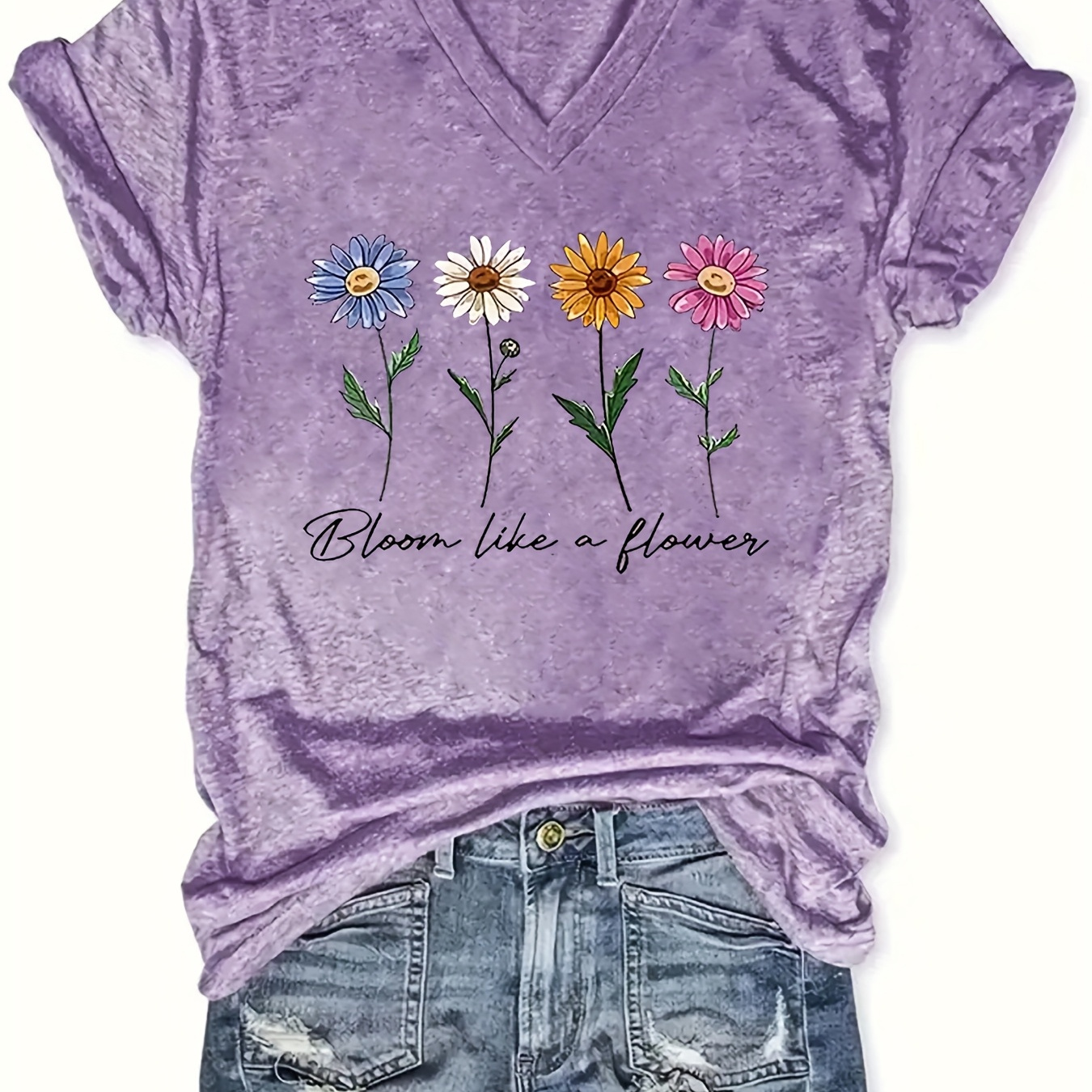 Women's Casual V-neck Short Sleeve Floral Print T-shirt, Loose Fit, Polyester Blend, Machine Washable - Summer Collection
Women's Casual V-neck Short Sleeve Floral Print T-shirt, Loose Fit, Polyester Blend, Machine Washable - Summer Collection