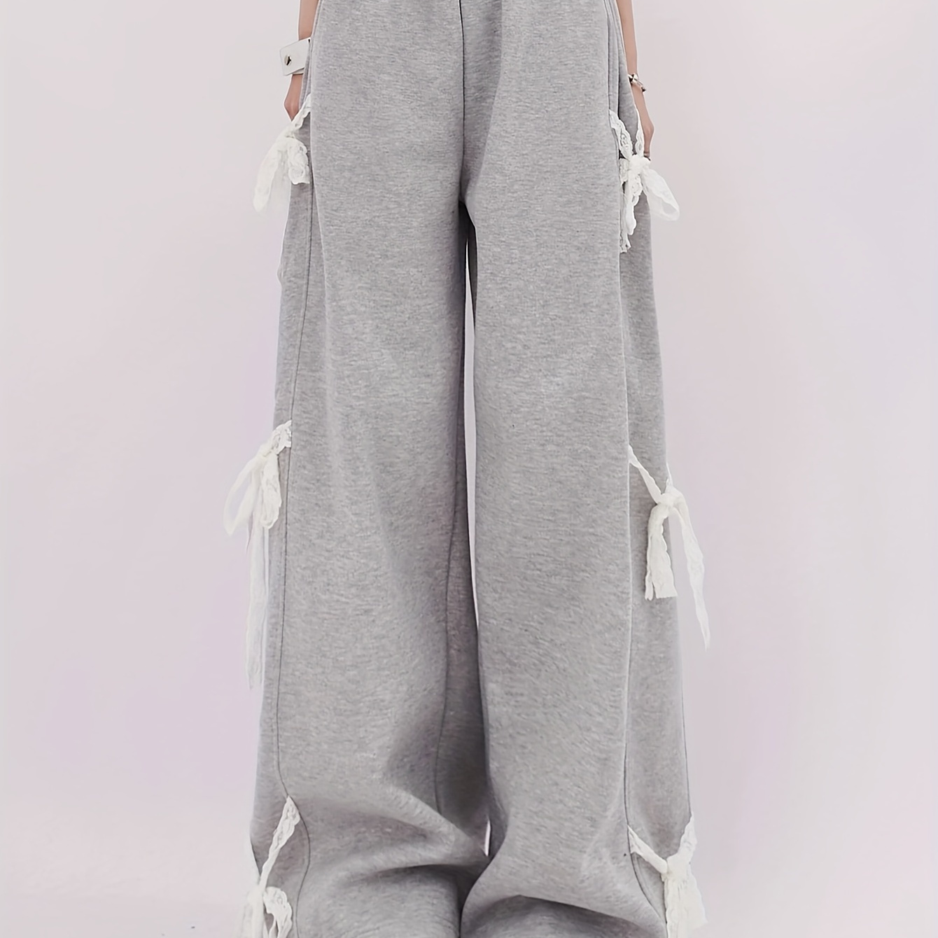 Women's Polyester Wide Leg Pants, Solid Color Knit Fabric, Waist, With Lace Bow Detail, For All
Women's Polyester Wide Leg Pants, Solid Color Knit Fabric, Waist, With Lace Bow Detail, For All