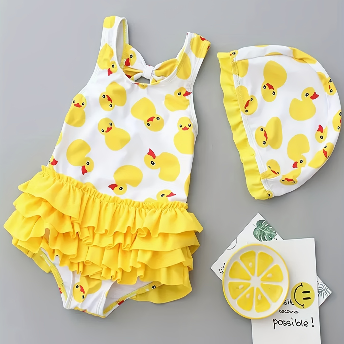 Girls' One-piece Cartoon Duck Pattern Print Sleeveless Crew Neck Ruffle Trim Romper Swimsuit For Summer, Girls' Clothing
Girls' One-piece Cartoon Duck Pattern Print Sleeveless Crew Neck Ruffle Trim Romper Swimsuit For Summer, Girls' Clothing