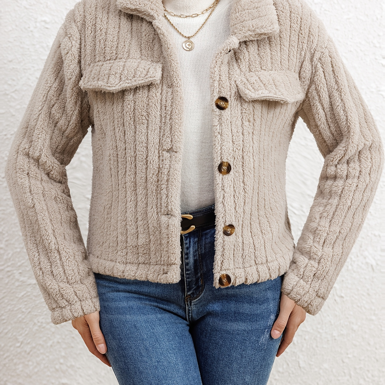 Women's Dual-sided Fleece Coat - Chic Button-up, Long Sleeve, Short Style For Fall/winter
Women's Dual-sided Fleece Coat - Chic Button-up, Long Sleeve, Short Style For Fall/winter