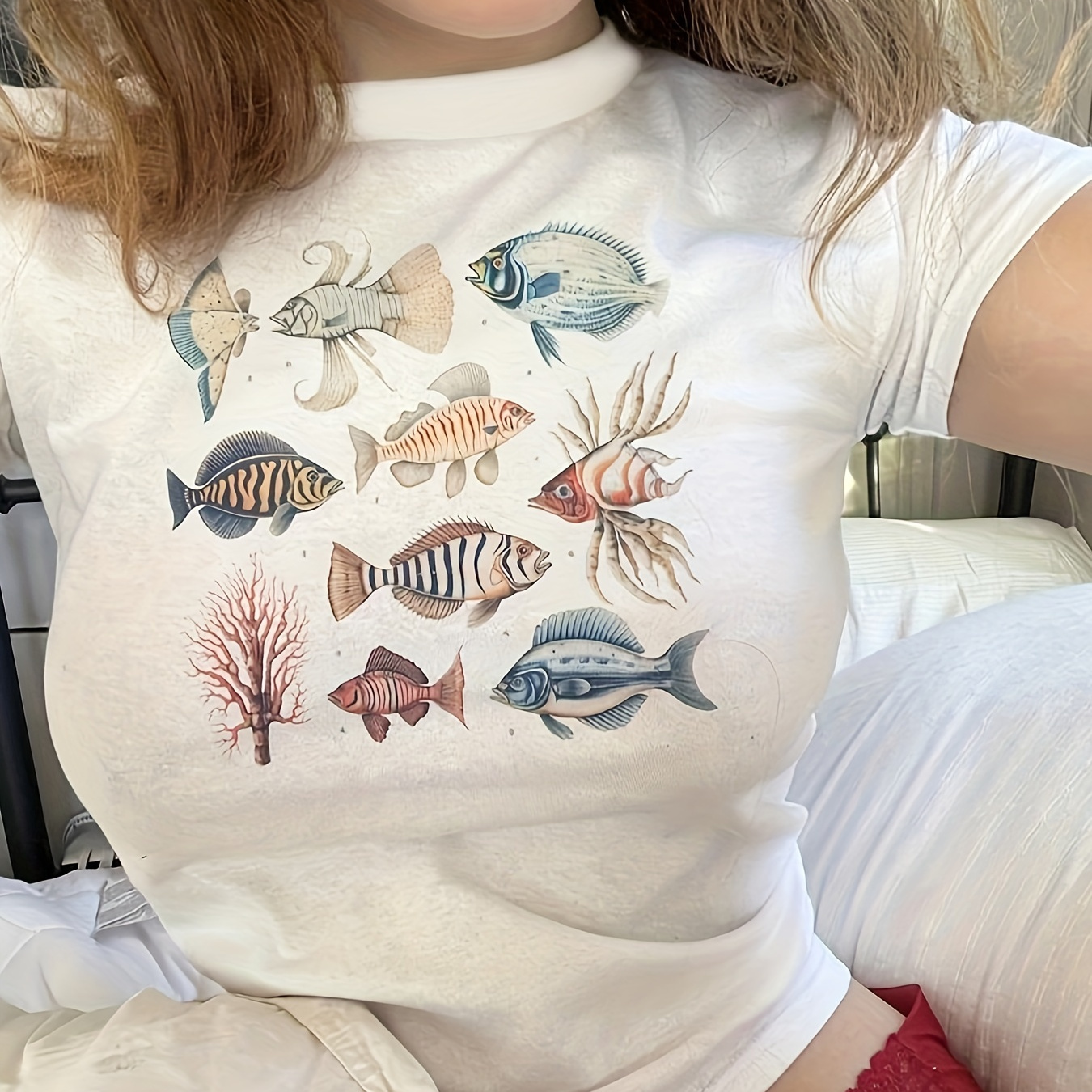 Y2k Fish Print T-shirt, Short Sleeve Crew Neck Casual Top For Summer & Spring, Women's Clothing
Y2k Fish Print T-shirt, Short Sleeve Crew Neck Casual Top For Summer & Spring, Women's Clothing