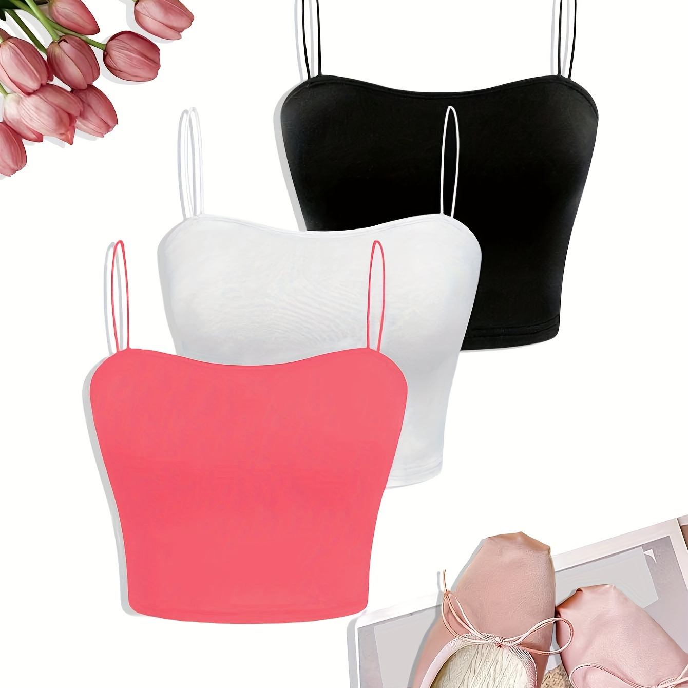 3pcs Solid Color Spaghetti Strap Top, Elegant Sleeveless Crop Top For Spring & Summer, Women's Clothing
3pcs Solid Color Spaghetti Strap Top, Elegant Sleeveless Crop Top For Spring & Summer, Women's Clothing