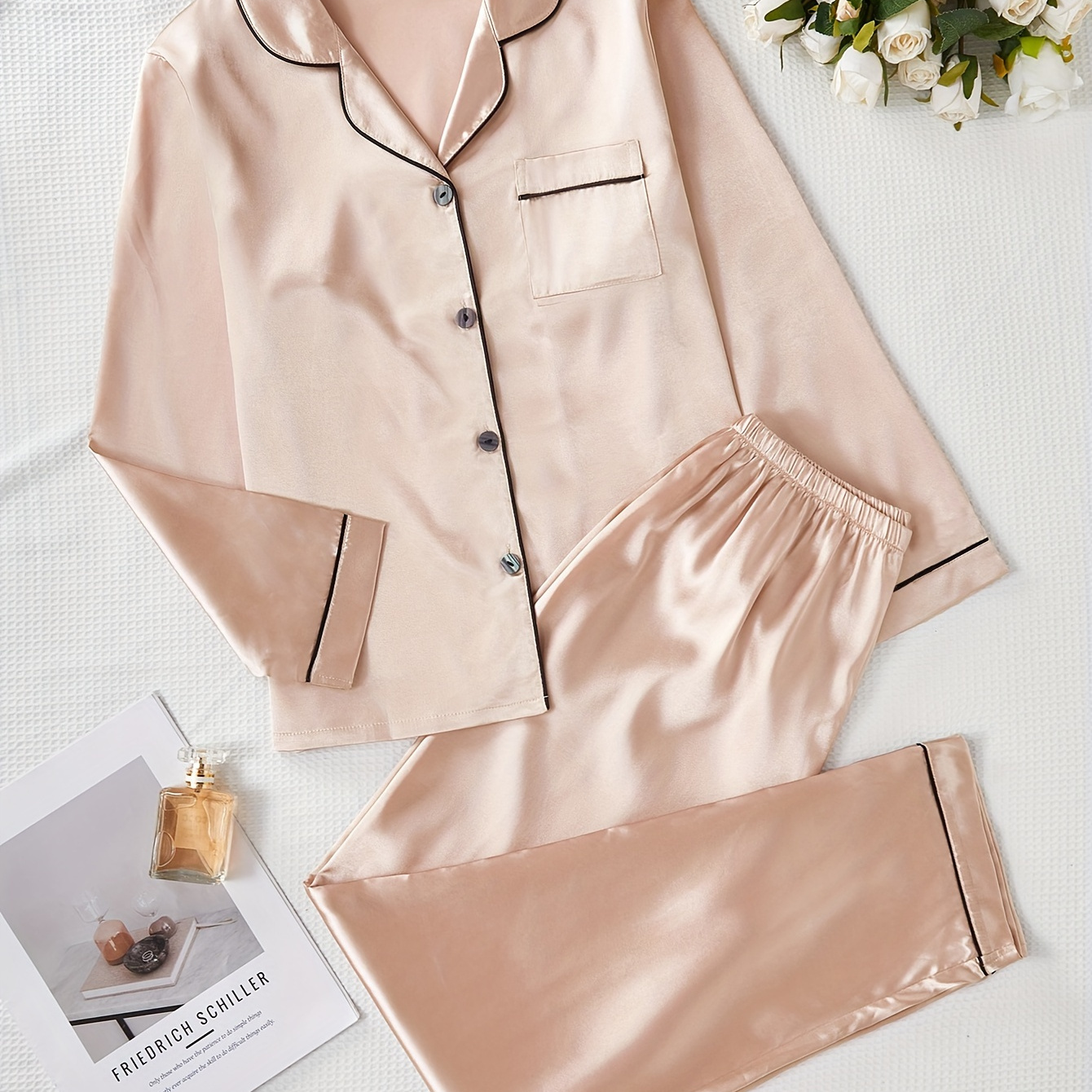 Elegant Women's Button- Solid Color Long Sleeve Pajama Set With Long Pants For .
Elegant Women's Button- Solid Color Long Sleeve Pajama Set With Long Pants For .