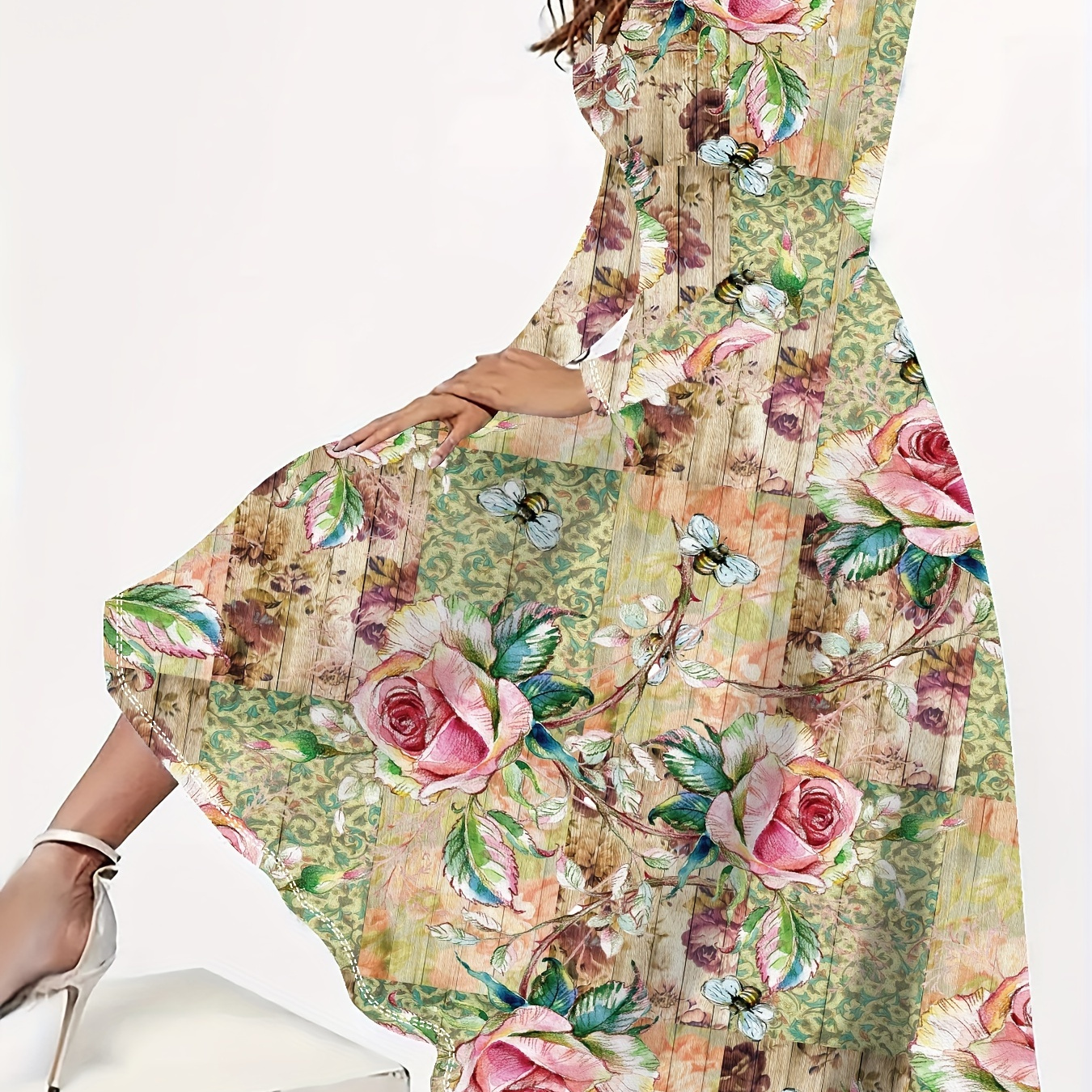 Plus Size Floral Print Dress, Elegant Long Sleeve Crew Neck Dress For Spring, Women's Plus Size clothing
Plus Size Floral Print Dress, Elegant Long Sleeve Crew Neck Dress For Spring, Women's Plus Size clothing