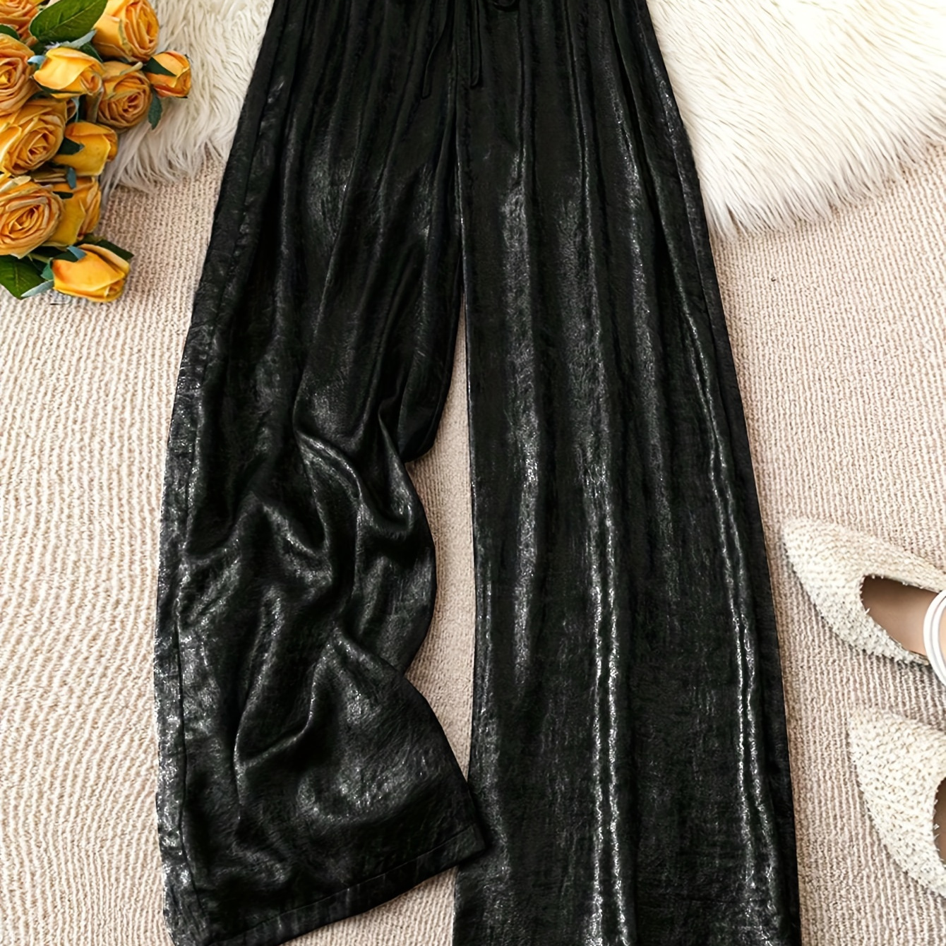 Size Solid Color Wide-leg Pants With Tie Waist - Machine Washable, Non-stretch Fabric For Women - Spring/summer/fall
Size Solid Color Wide-leg Pants With Tie Waist - Machine Washable, Non-stretch Fabric For Women - Spring/summer/fall