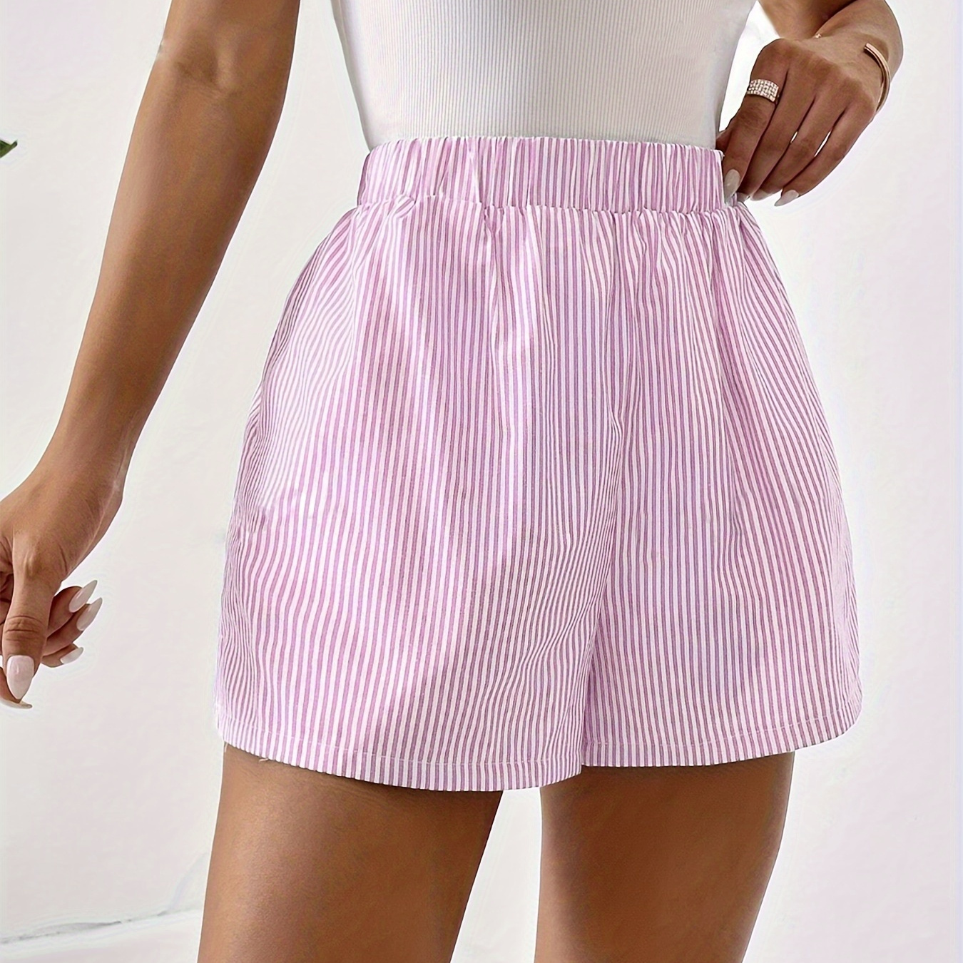 Striped Pattern Elastic Waist Shorts, Casual Loose Shorts For Spring & Summer, Women's Clothing
Striped Pattern Elastic Waist Shorts, Casual Loose Shorts For Spring & Summer, Women's Clothing
