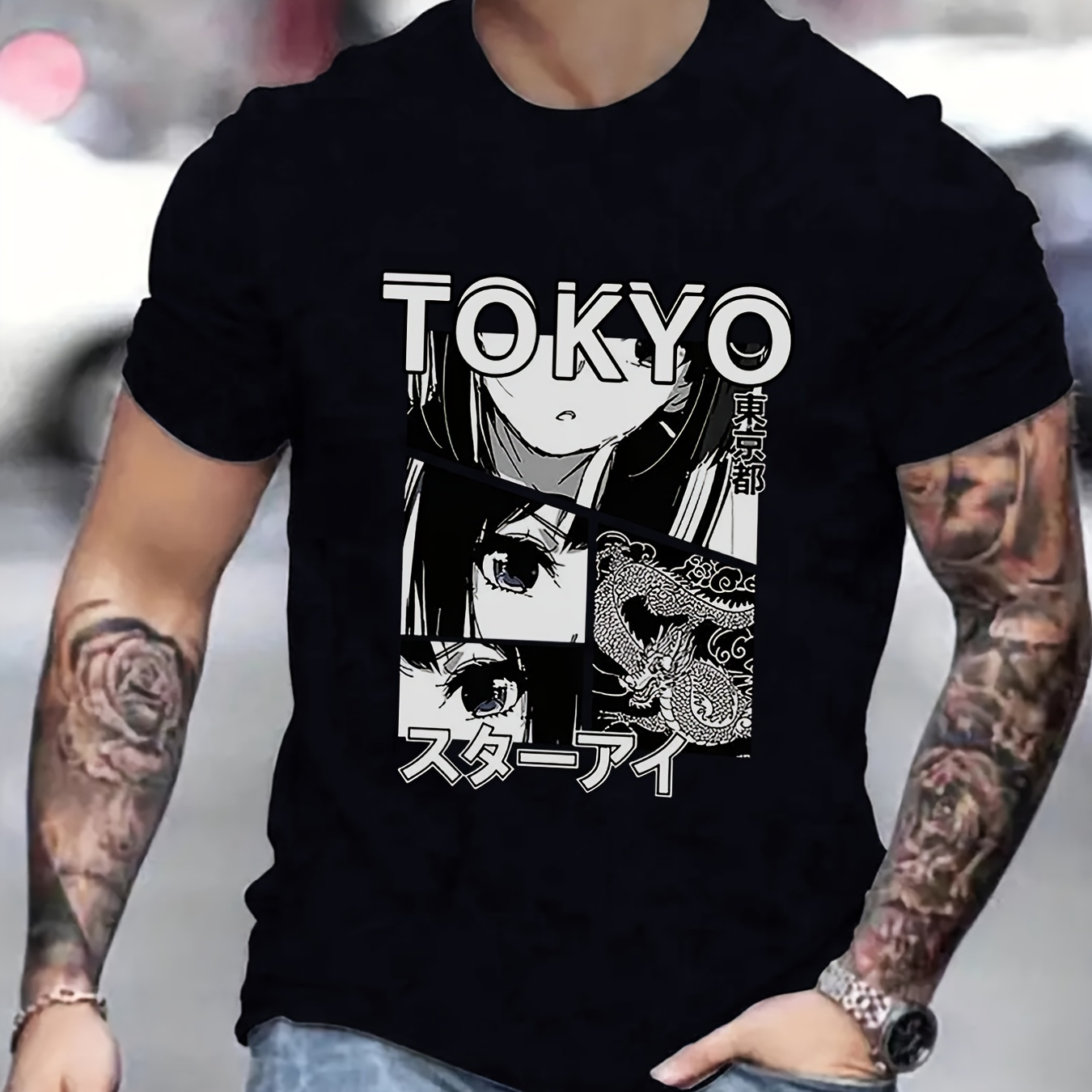 Camiseta Gr Fica De Anime De Moda De Tokio Para Hombres De Talla