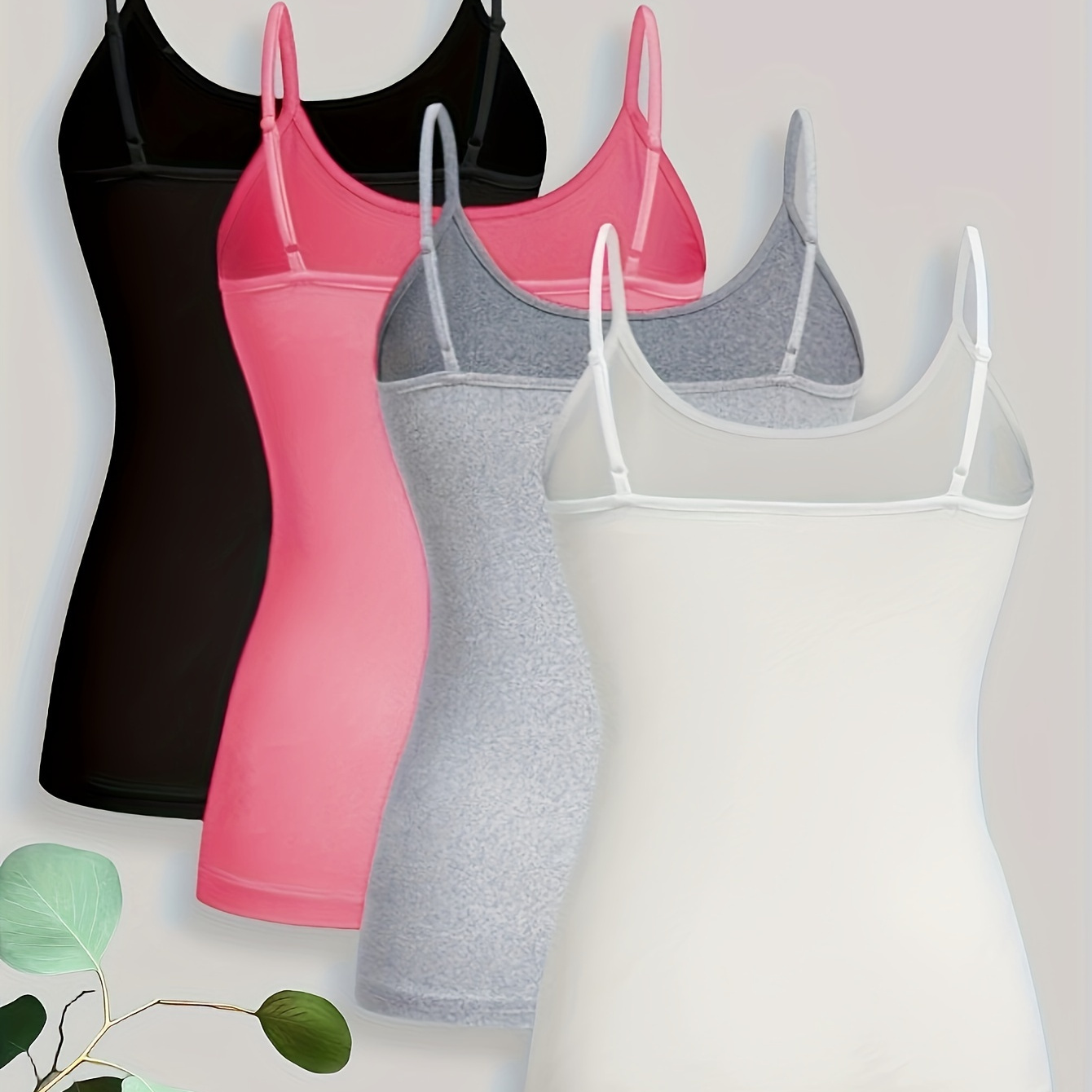 4pcs Solid Color Spaghetti Strap Top, Casual Sleeveless Cami Top For Spring & Summer, Women's Clothing
4pcs Solid Color Spaghetti Strap Top, Casual Sleeveless Cami Top For Spring & Summer, Women's Clothing