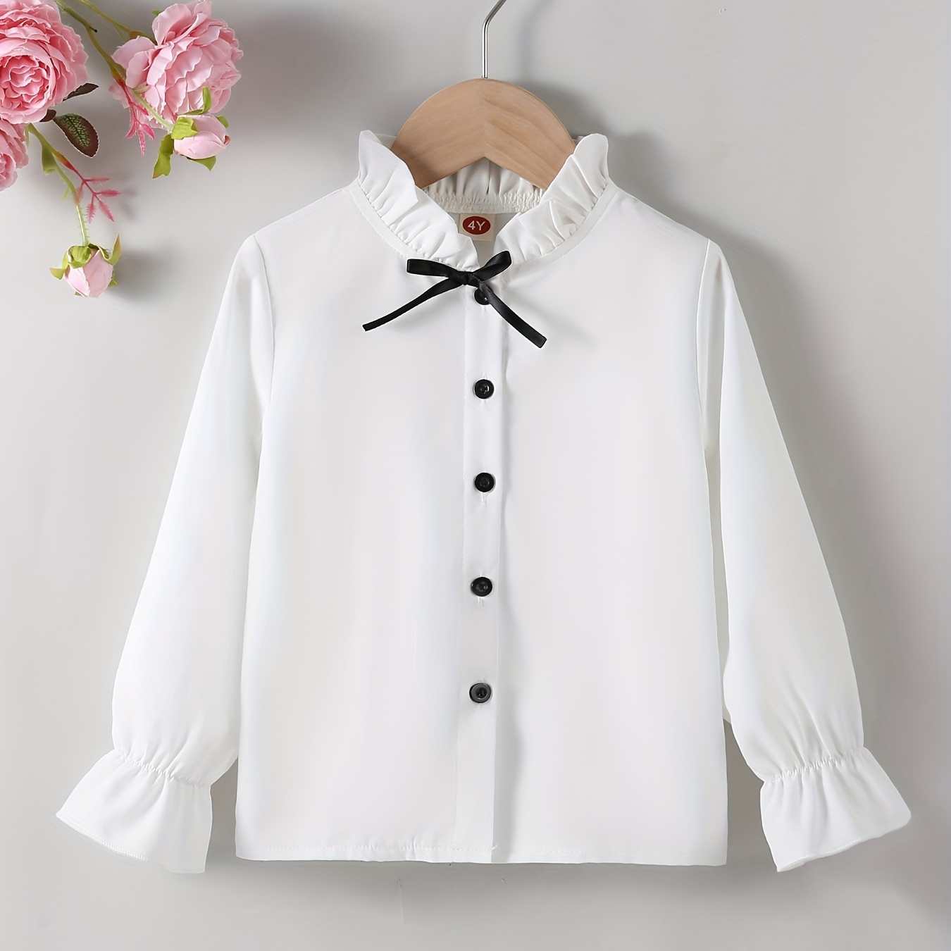 Girls Casual & Trendy Long Sleeve Ruffle Trim Solid White Bowknot Button Up Shirt For Spring & Fall
Girls Casual & Trendy Long Sleeve Ruffle Trim Solid White Bowknot Button Up Shirt For Spring & Fall