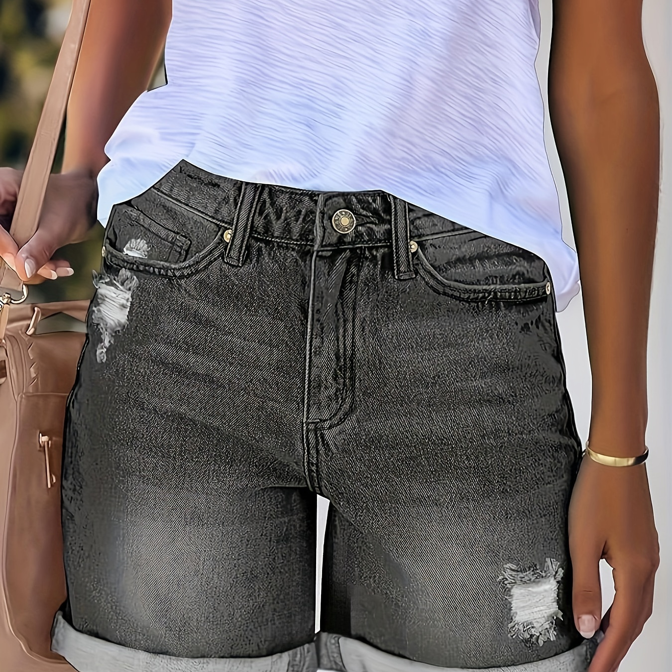 Ripped Roll Up Hem Whiskering Denim Shorts, High Rise Slash Pocket Cuffed Distressed Denim Shorts, Women's Denim Jeans & Clothing
Ripped Roll Up Hem Whiskering Denim Shorts, High Rise Slash Pocket Cuffed Distressed Denim Shorts, Women's Denim Jeans & Clothing