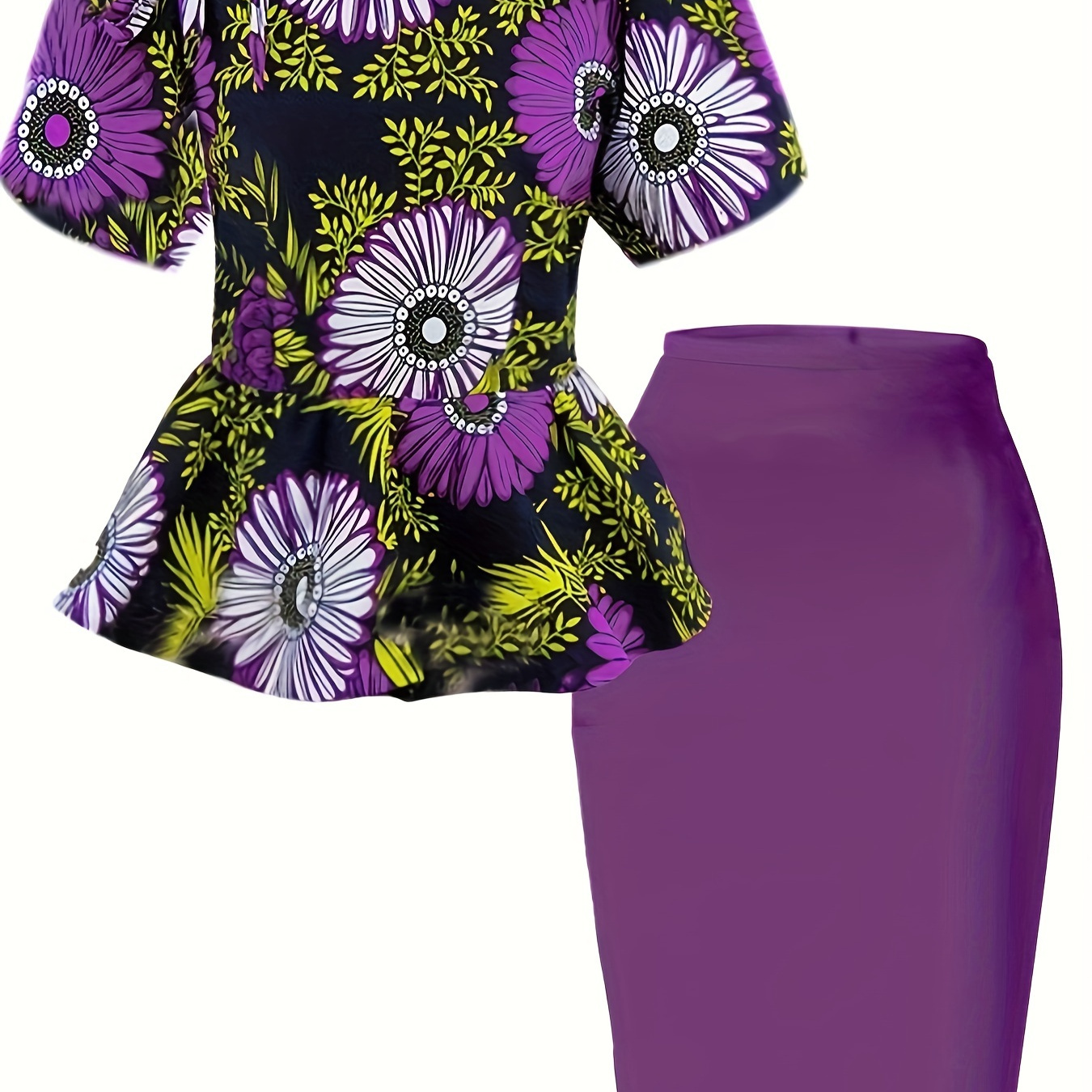 Plus Size Floral Print Two-piece Set, Cinched Waist Short Sleeve Top & Skirt Outfits, Women's Plus Size clothing
Plus Size Floral Print Two-piece Set, Cinched Waist Short Sleeve Top & Skirt Outfits, Women's Plus Size clothing