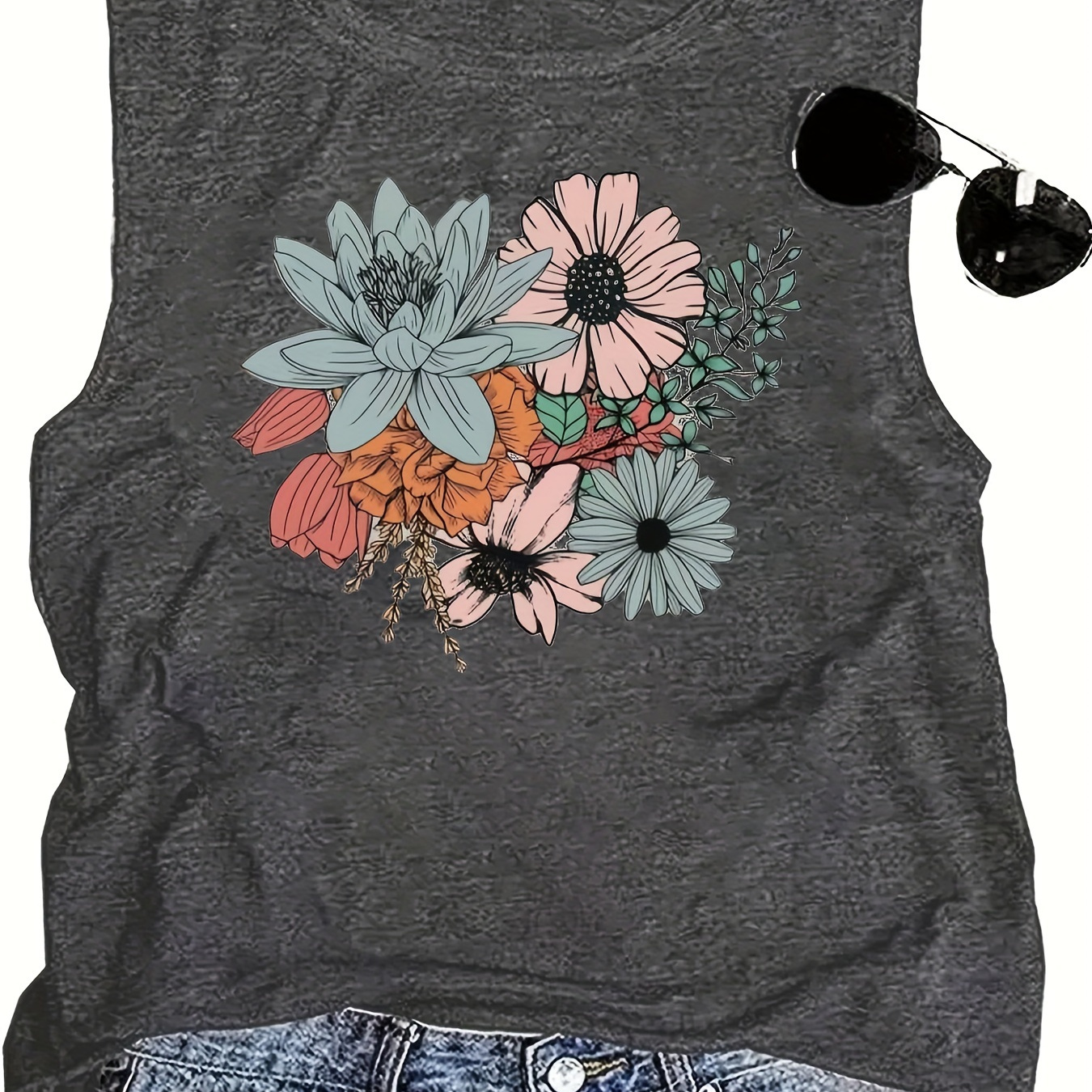 Floral Print Tank Top, Sleeveless Crew Neck Casual Top For Summer & Spring, Women's Clothing
Floral Print Tank Top, Sleeveless Crew Neck Casual Top For Summer & Spring, Women's Clothing