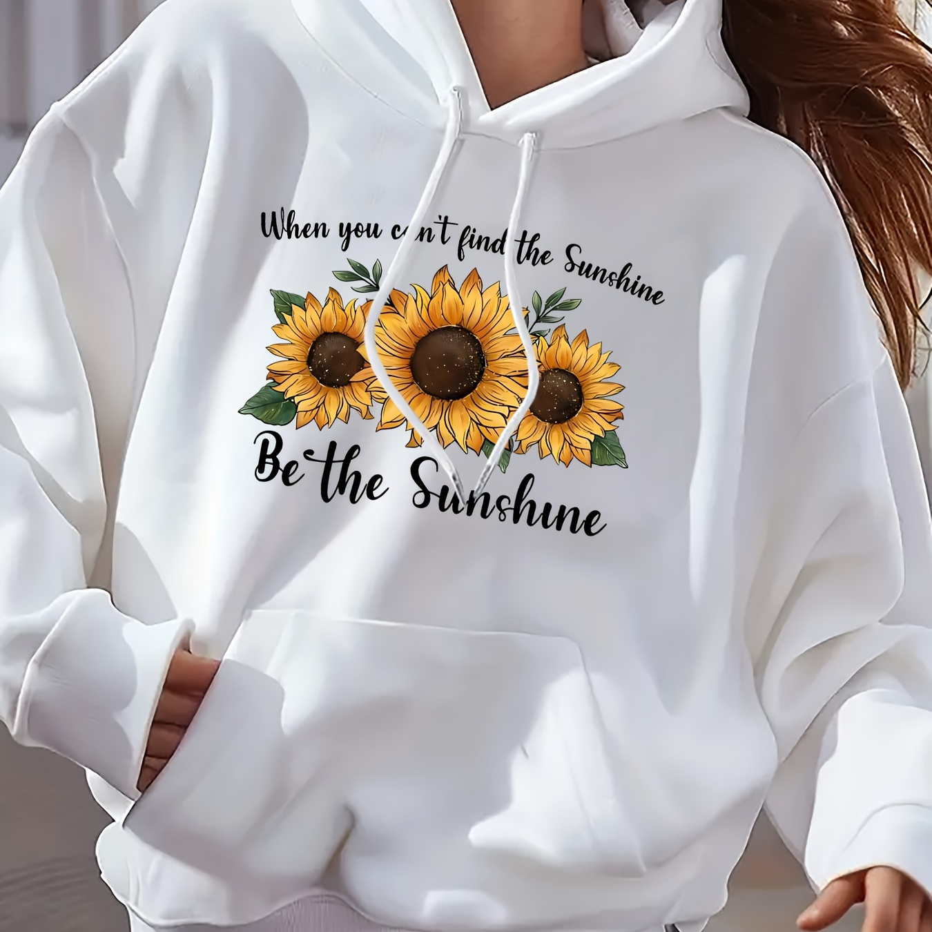 Sunflower Graphic Hoodie With Inspirational Quote - 100% Polyester Casual Pullover With Hood, Front Pocket, Long Sleeves - Cozy Knit Fabric For Women - Ideal For Fall/winter Season
Sunflower Graphic Hoodie With Inspirational Quote - 100% Polyester Casual Pullover With Hood, Front Pocket, Long Sleeves - Cozy Knit Fabric For Women - Ideal For Fall/winter Season