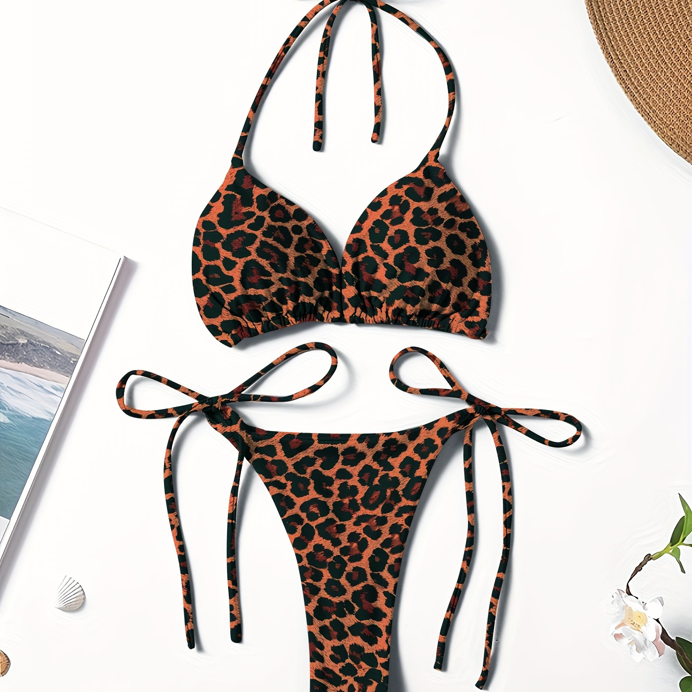 Leopard Print V-neck Bikini Set, Polyester High Stretch Knit Fabric, Sexy Lace-up Detail, Sleeveless Top With Side-tie Bottom, For Women, Fashionable Swimwear
Leopard Print V-neck Bikini Set, Polyester High Stretch Knit Fabric, Sexy Lace-up Detail, Sleeveless Top With Side-tie Bottom, For Women, Fashionable Swimwear