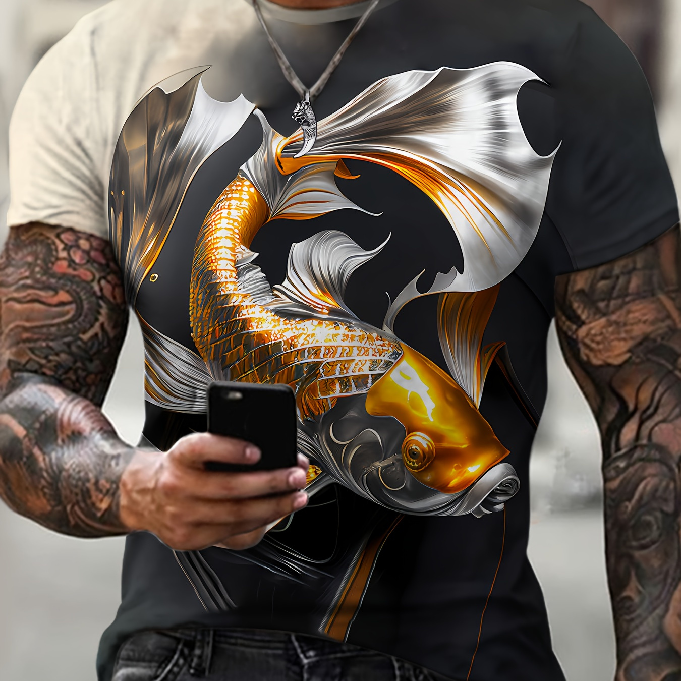 Men's Fish Graphic Print T-shirt, Active Short Sleeve Crew Neck Tee, Men's Clothing For Summer Outdoor Fitness Workout
Men's Fish Graphic Print T-shirt, Active Short Sleeve Crew Neck Tee, Men's Clothing For Summer Outdoor Fitness Workout