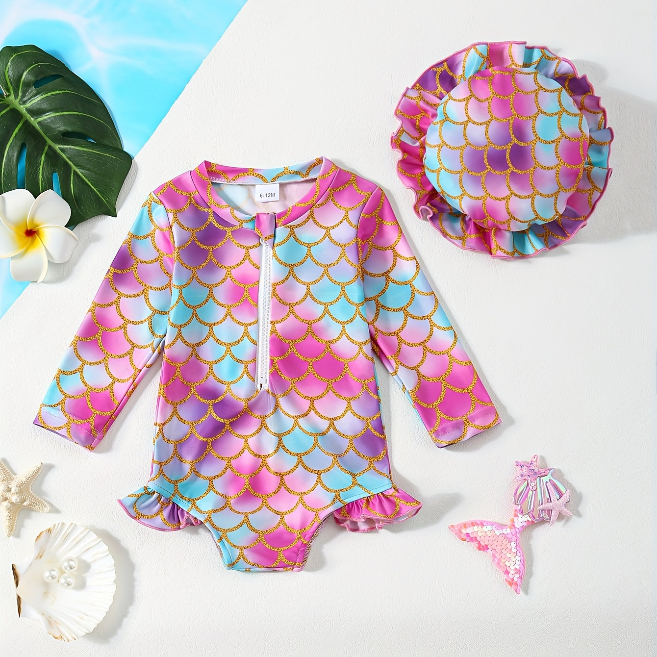 Mermaid Color Gradient Fish Scale Pattern Toddler Kid's One-piece Swimsuit, Long Sleeve Bathing Suit, Baby Girl's Swimwear For Summer Beach Holiday
Mermaid Color Gradient Fish Scale Pattern Toddler Kid's One-piece Swimsuit, Long Sleeve Bathing Suit, Baby Girl's Swimwear For Summer Beach Holiday
