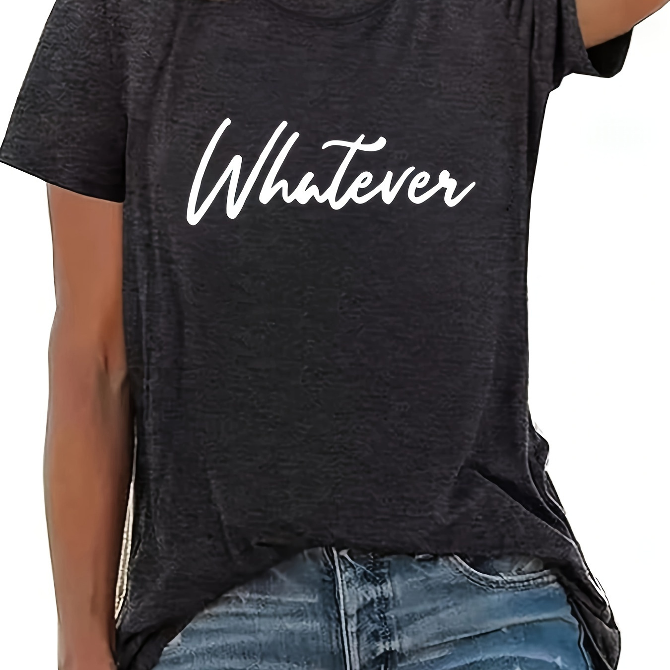 Plus Size Whatever Print T-shirt, Casual Crew Neck Short Sleeve T-shirt, Women's Plus Size clothing
Plus Size Whatever Print T-shirt, Casual Crew Neck Short Sleeve T-shirt, Women's Plus Size clothing
