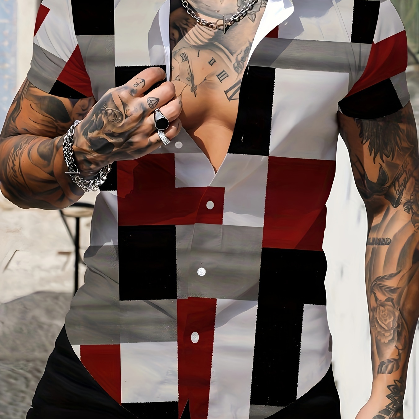 Men's 3d Print Fashion Color Block Short Sleeve V-neck Button Down Shirts, Men's Summer Clothes, Casual Graphic Tops, Men's Novelty Pajamas Tops
Men's 3d Print Fashion Color Block Short Sleeve V-neck Button Down Shirts, Men's Summer Clothes, Casual Graphic Tops, Men's Novelty Pajamas Tops