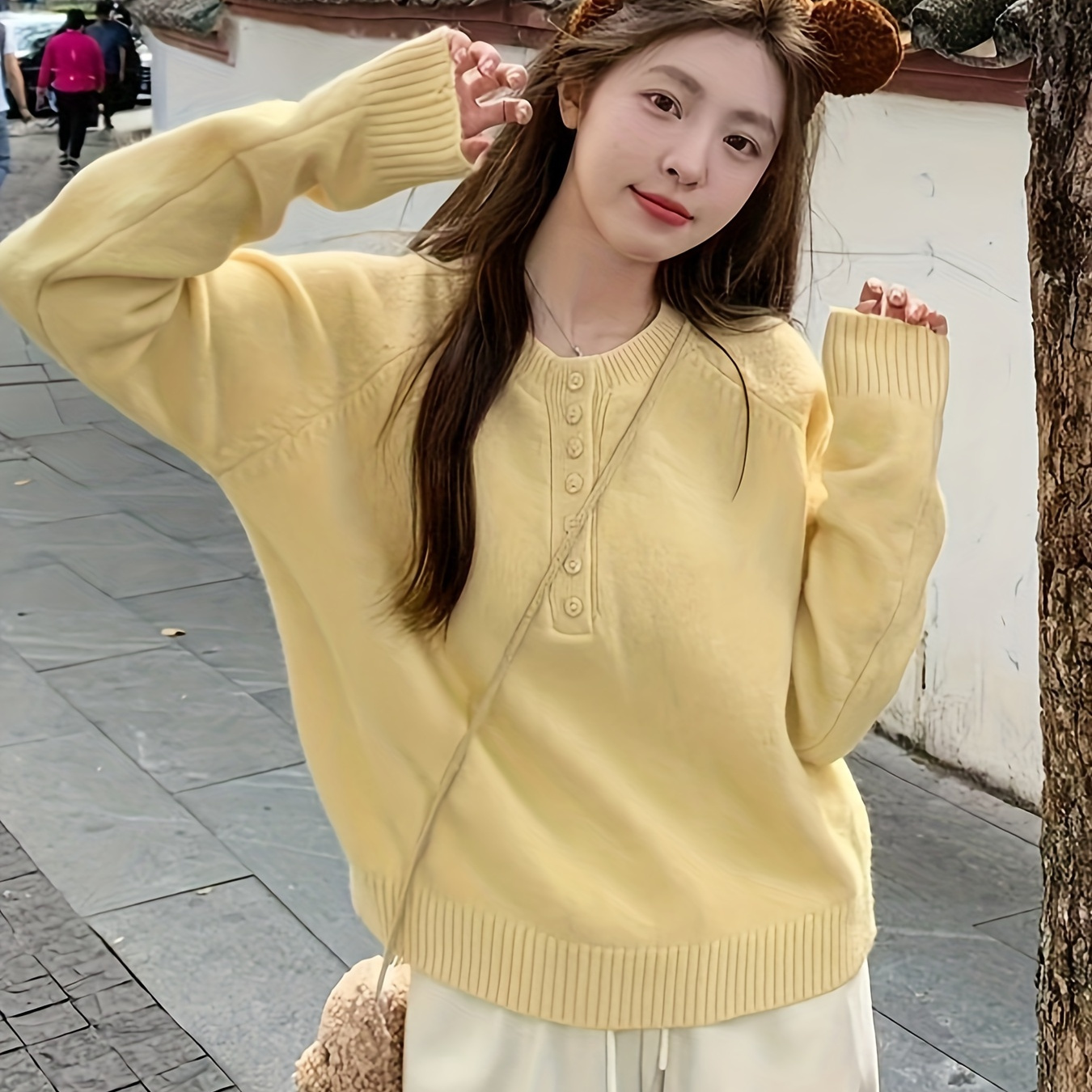 Button Front Raglan Long Sleeve Sweater, Casual Solid Color Crew Neck Sweater For Winter & Fall, Women's Clothing
Button Front Raglan Long Sleeve Sweater, Casual Solid Color Crew Neck Sweater For Winter & Fall, Women's Clothing