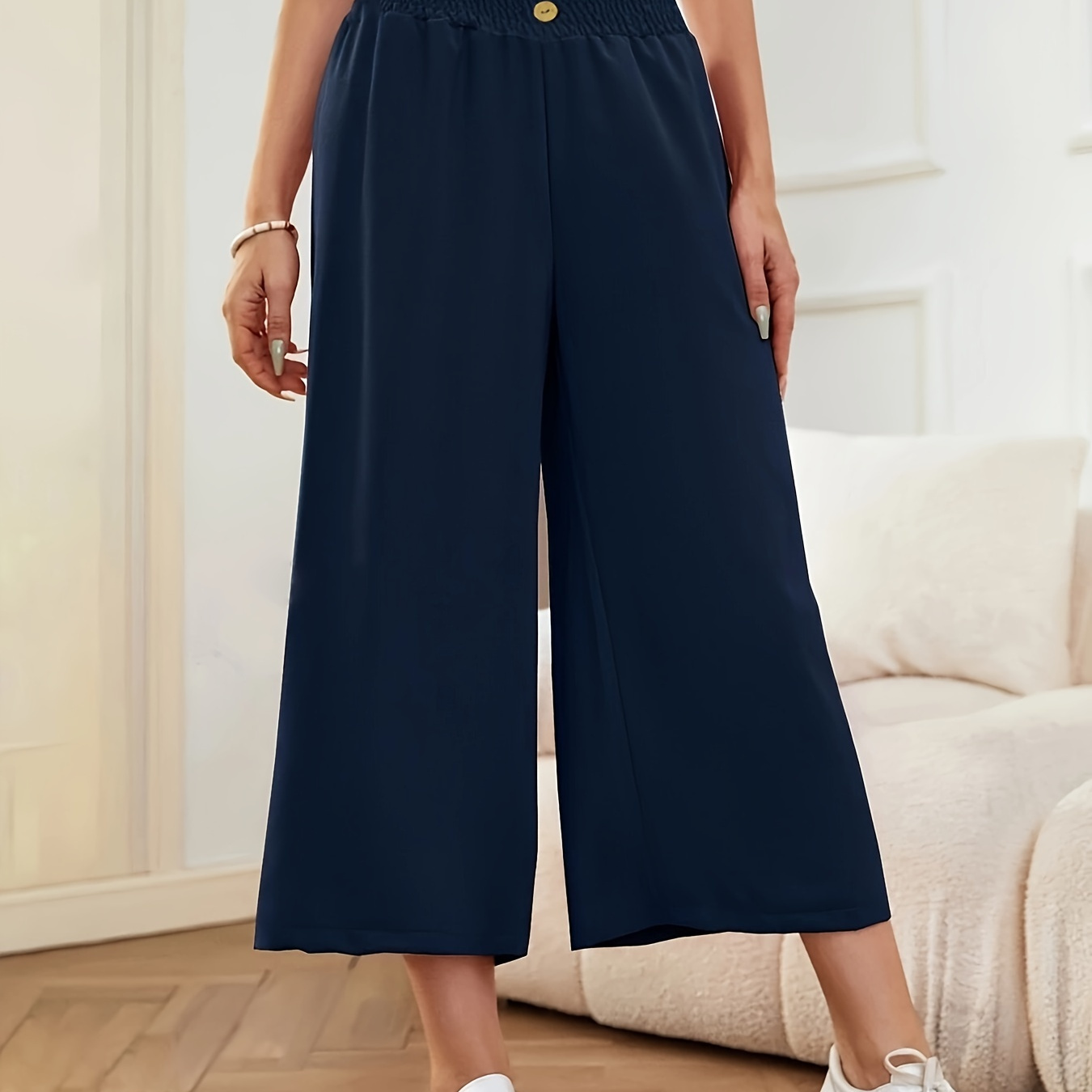 Shirred Button Front Wide Leg Pants, Casual High Waist Loose Pants For Spring & Summer, Women's Clothing
Shirred Button Front Wide Leg Pants, Casual High Waist Loose Pants For Spring & Summer, Women's Clothing