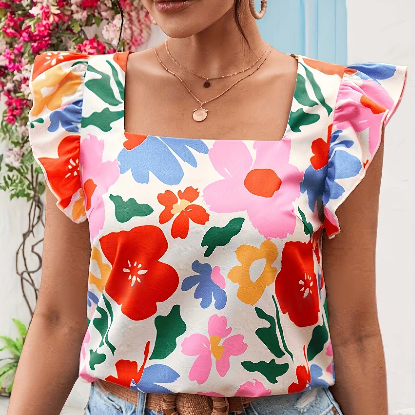 Blouse décontractée à manches courtes pour femme avec motif floral brodé, tissu en polyester, haut d'été élégant et polyvalent.
Blouse décontractée à manches courtes pour femme avec motif floral brodé, tissu en polyester, haut d'été élégant et polyvalent.