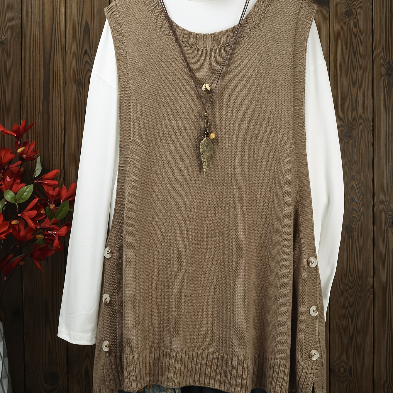 Women' Color Sleeveless Knit Vest With Button Detail, Round Neck, High Stretch Fabric - Spring/fall, Streetwear, Open-front Design
Women' Color Sleeveless Knit Vest With Button Detail, Round Neck, High Stretch Fabric - Spring/fall, Streetwear, Open-front Design