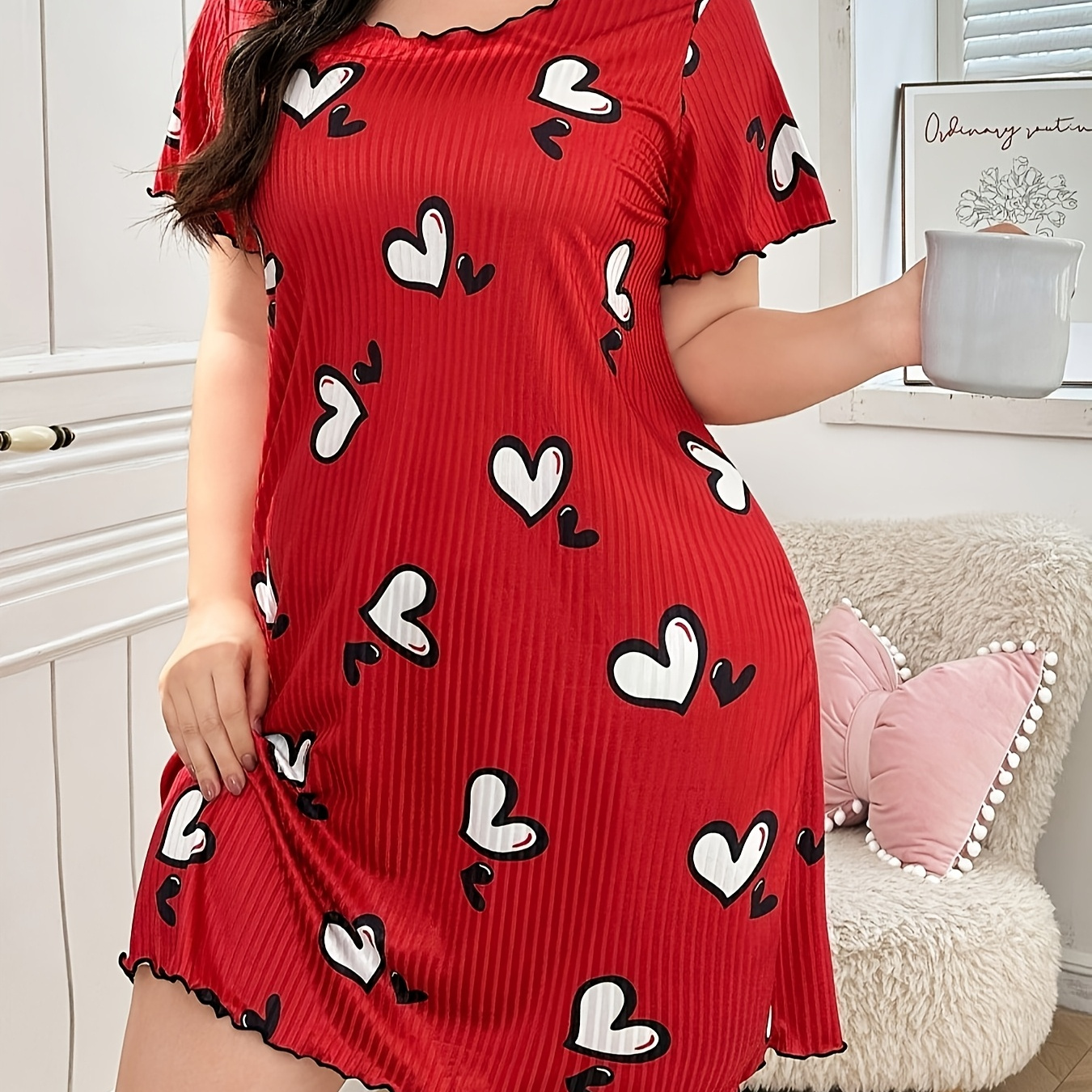 Plus Size Red And Pattern Nightgown For Women, Vintage Style Polyester Sleep Dress With Round Neck - All ,
Plus Size Red And Pattern Nightgown For Women, Vintage Style Polyester Sleep Dress With Round Neck - All ,
